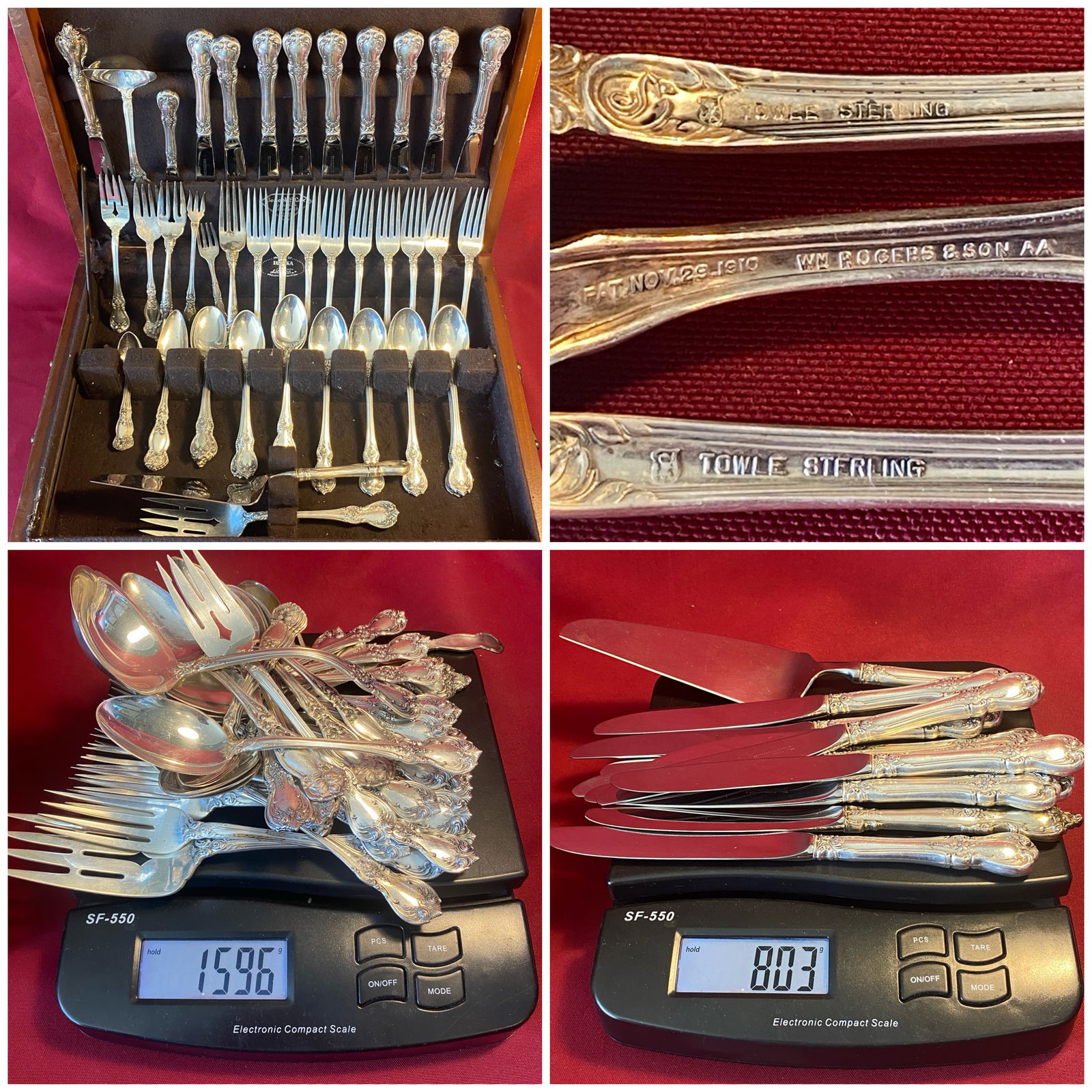 Sterling Silver Flatware & Serveware in Box - Approx 1383 Grams (About 33 Pieces) - Knives with Stai: Sterling Silver Flatware & Serveware in Box - Approx 1383 Grams (About 33 Pieces) - Knives with Stainless Blades & Cake/Pie Server Weighed Separately - Approx 739 Grams - Most all Towle 'Old Master' P