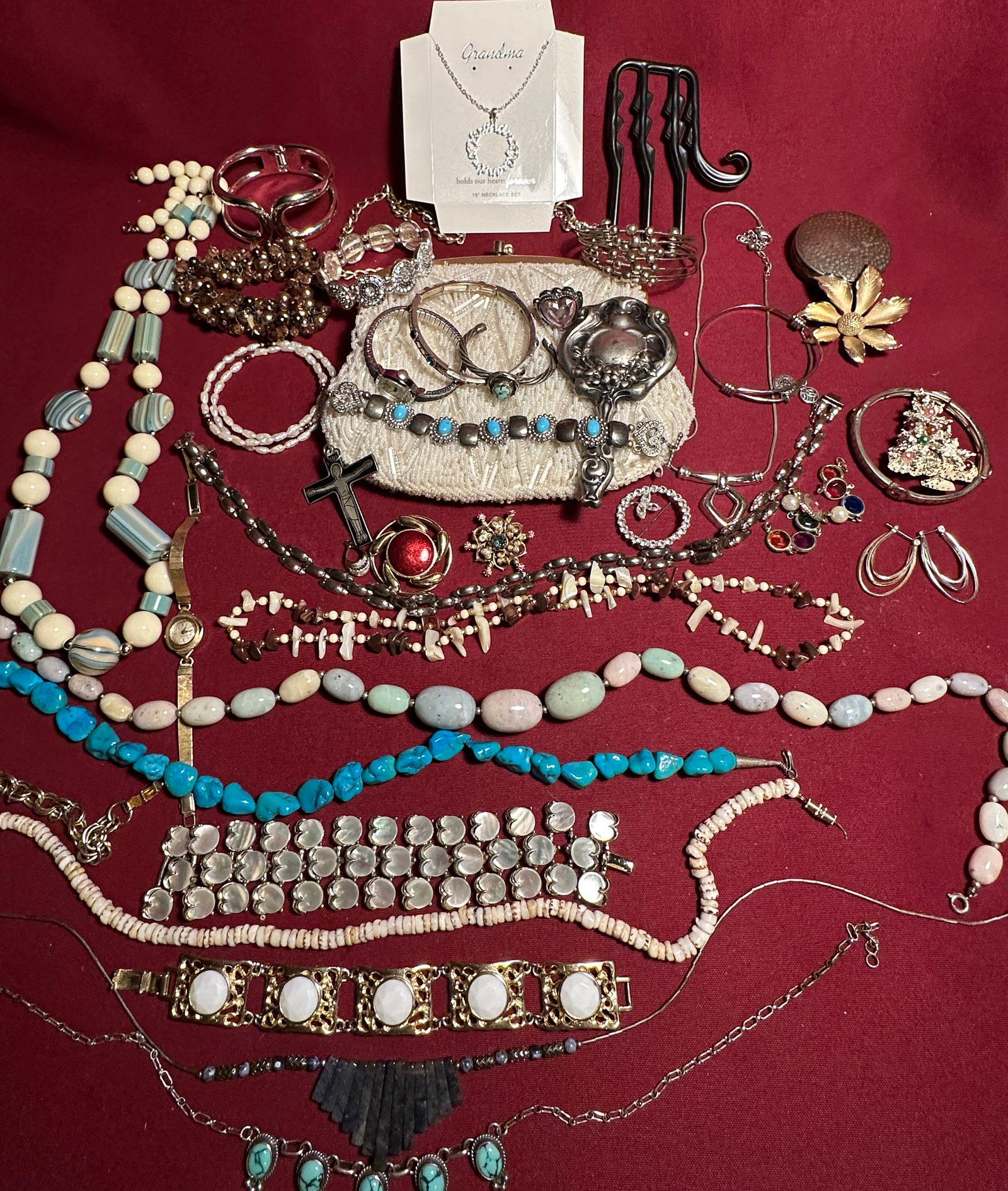 Vintage and Costume Jewelry - Some Sterling - Bead Purses, Hand Mirror, Compact, Etc. - Various (1 of 7)