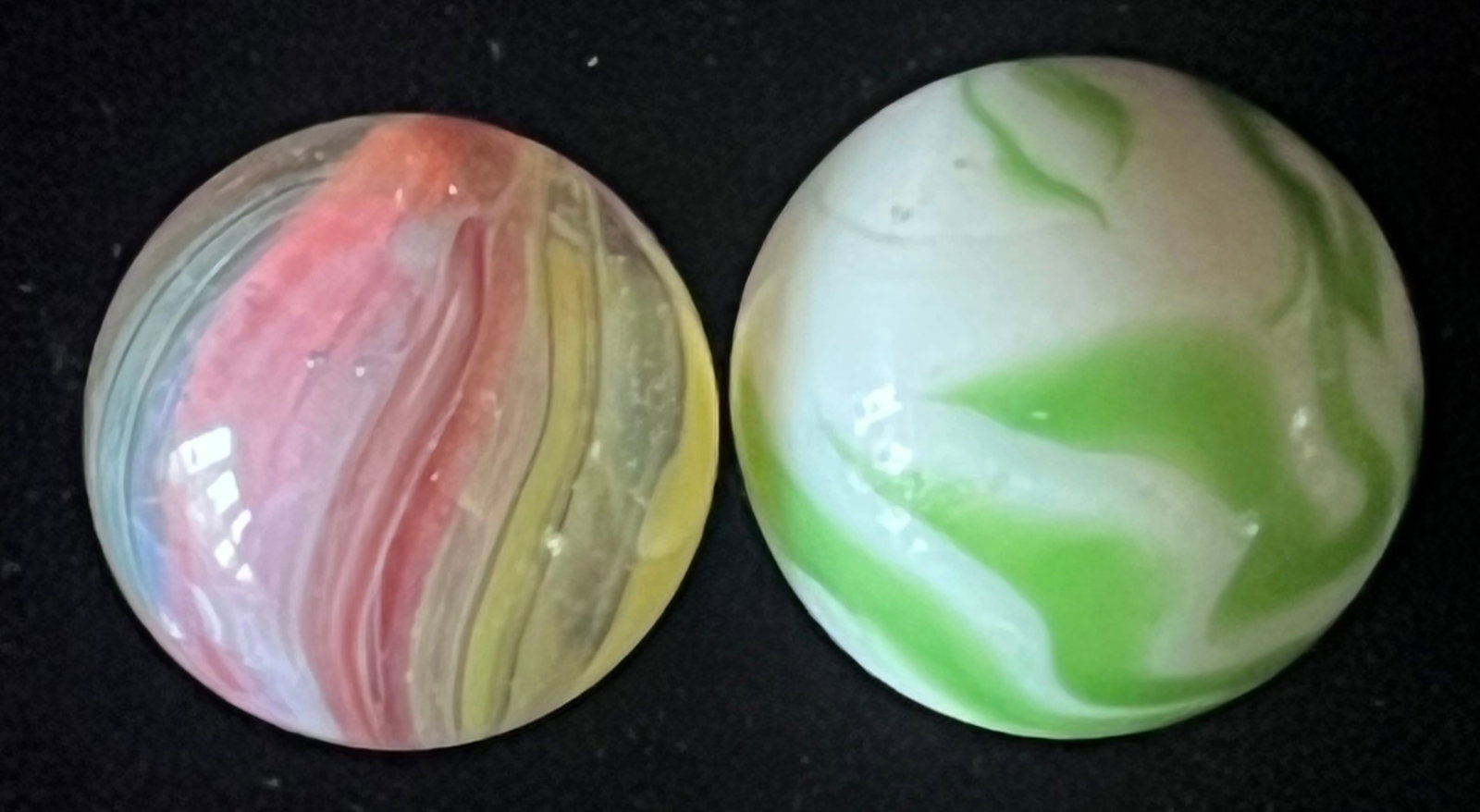 Two Older and Vintage Marbles - Onionskin & Possible Alley Agate: Two Older and Vintage Marbles - Onionskin & Possible Alley Agate