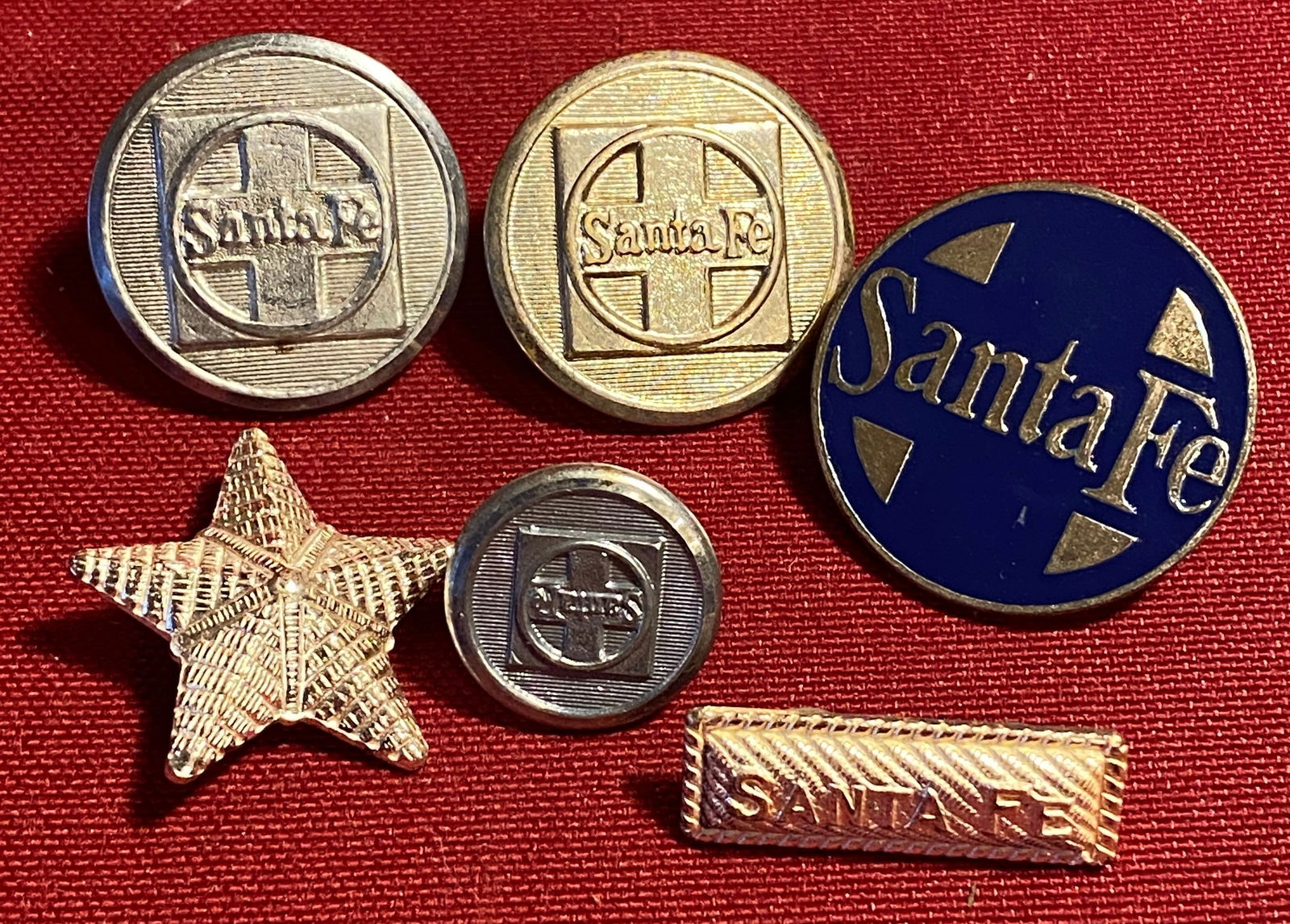 Railroad Related Hat/Lapel Pins, Uniform Pins, Buttons, Etc. from Six Santa Fe Railroad (1 of 4)