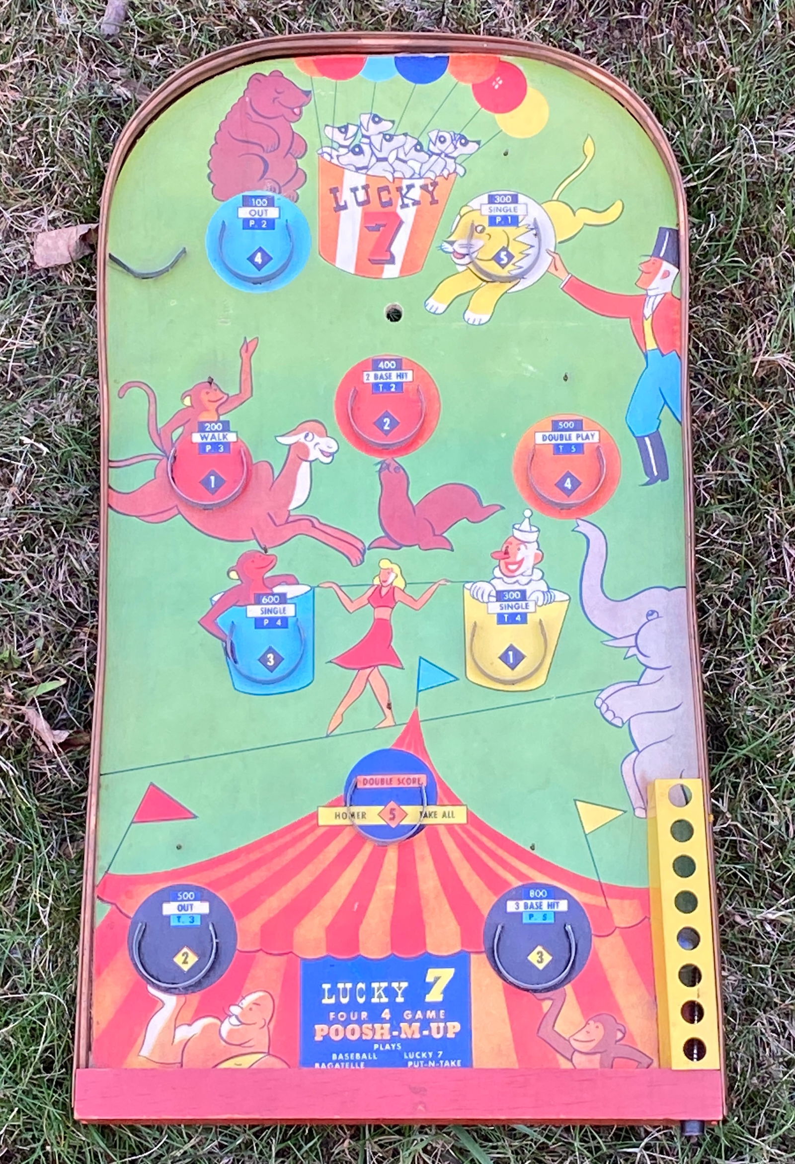 Old Colorful Lucky 7 Pinball Game - Approx 19"x11" (1 of 6)