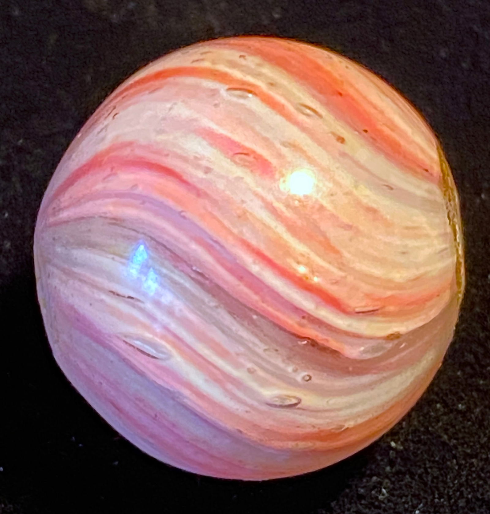 Older German Onionskin Red & White Glass Marble: Older German Onionskin Red & White Glass Marble