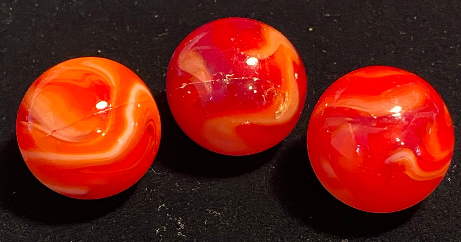 Three Older Agate Shooter Sized Marbles - Possibly Akro or Christensen: Three Older Agate Shooter Sized Marbles - Possibly Akro or Christensen