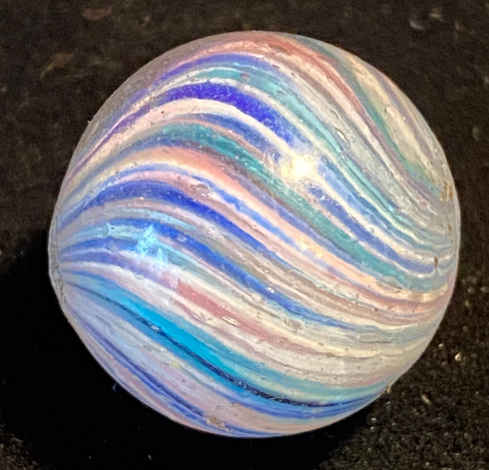 Antique German Onionskin Multi Colored Glass Marble - Primarily Red, White, Blue: Antique German Onionskin Multi Colored Glass Marble - Primarily Red, White, Blue
