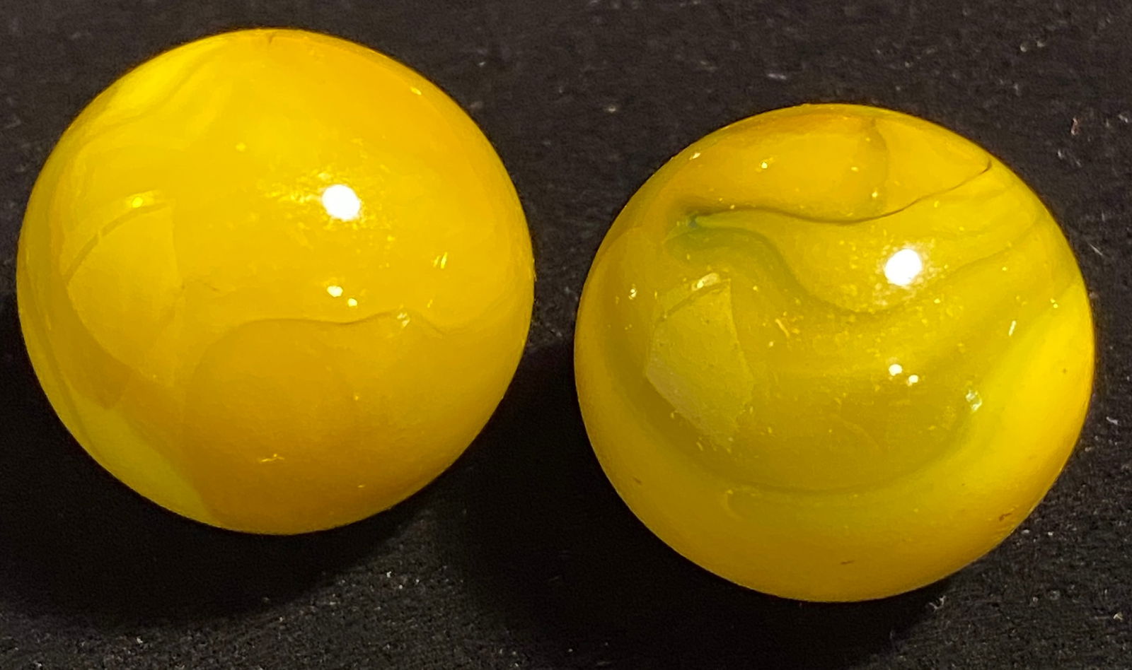 Two Older Yellow Glass Marbles - Christensen Mustard Yellow Swirl and/or Possible Akro Agate: Two Older Yellow Glass Marbles - Christensen Mustard Yellow Swirl and/or Possible Akro Agate Lemonade