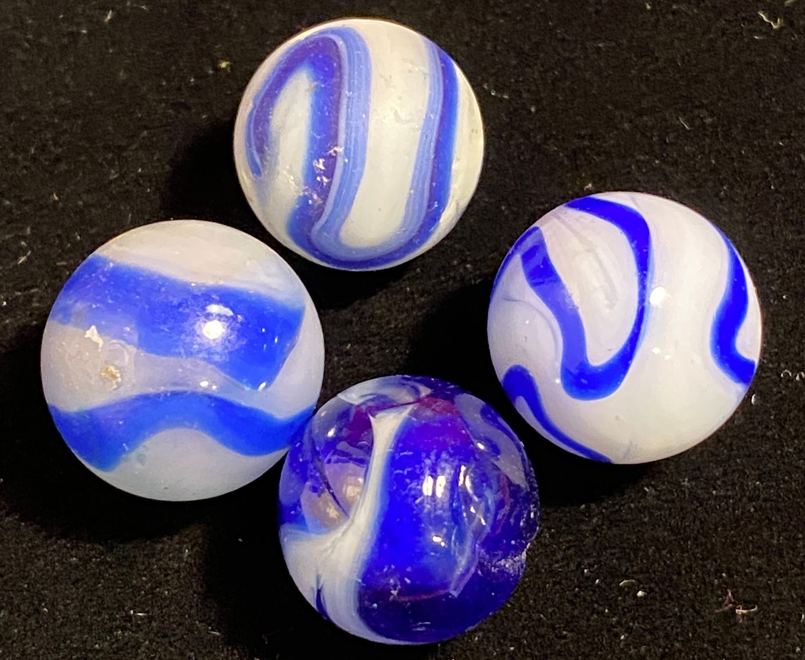 Four Blue and White Marbles - Believed to Include Peltier, Ravenwood, Etc.: Four Blue and White Marbles - Believed to Include Peltier, Ravenwood, Etc.