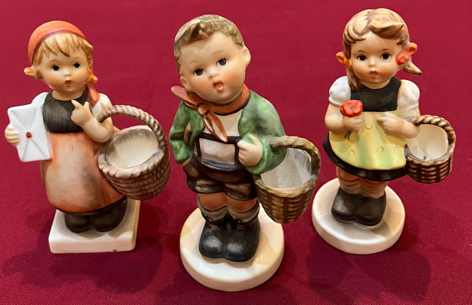 Three Goebel Hummels - 'Meditation/Girl with Basket and Letter', 'Sister', 'Village Boy': Three Goebel Hummels - 'Meditation/Girl with Basket and Letter', 'Sister', 'Village Boy'