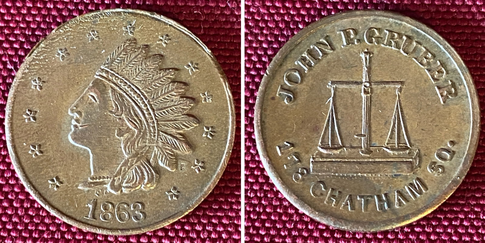 John Gruber 1863 Civil War Token: John Gruber 1863 Civil War Token