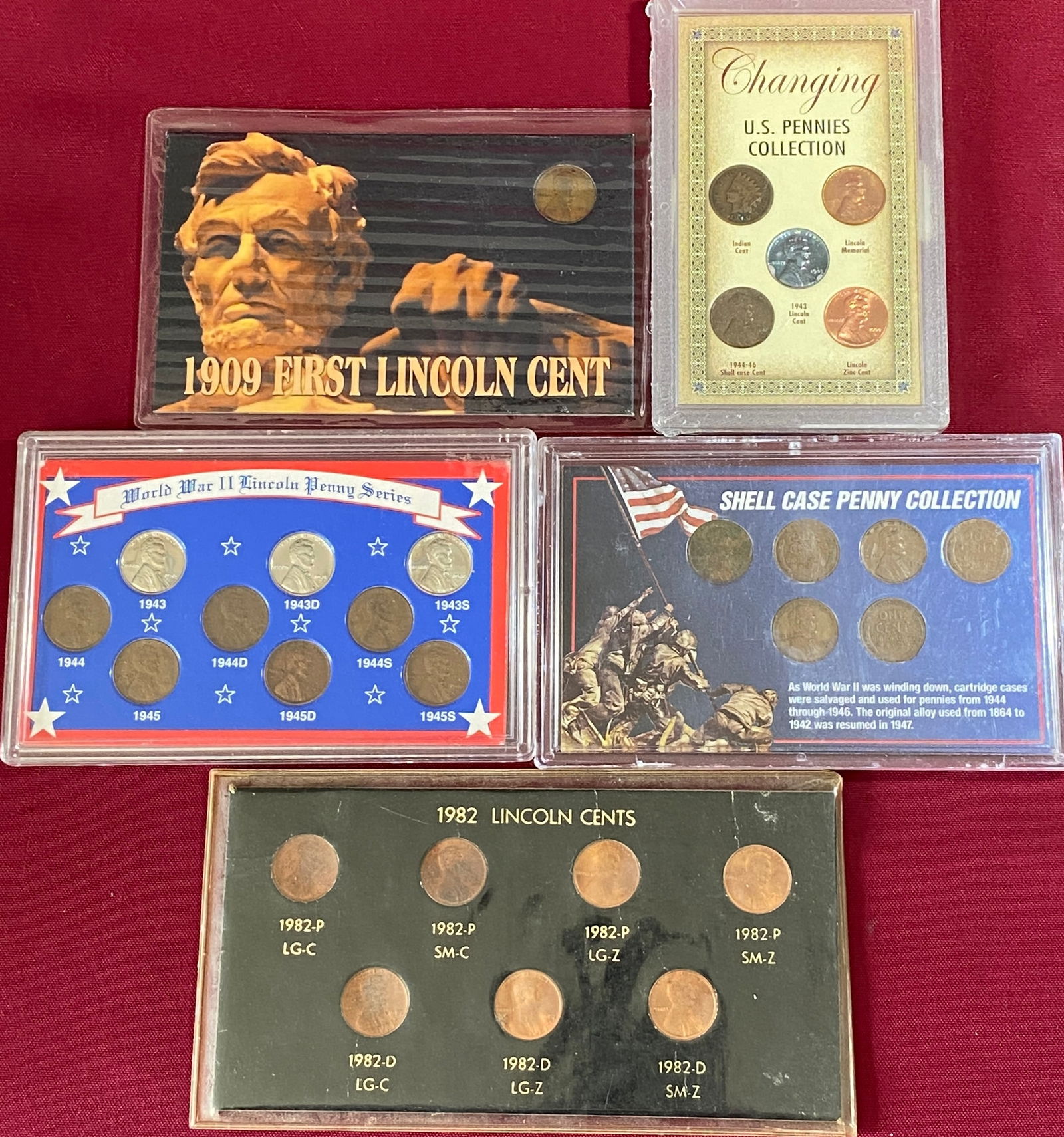 Five Penny Collections - Shell Case, Changing U.S. Penny, First Lincoln Cent, WWII, 1982 Large/Small (1 of 7)