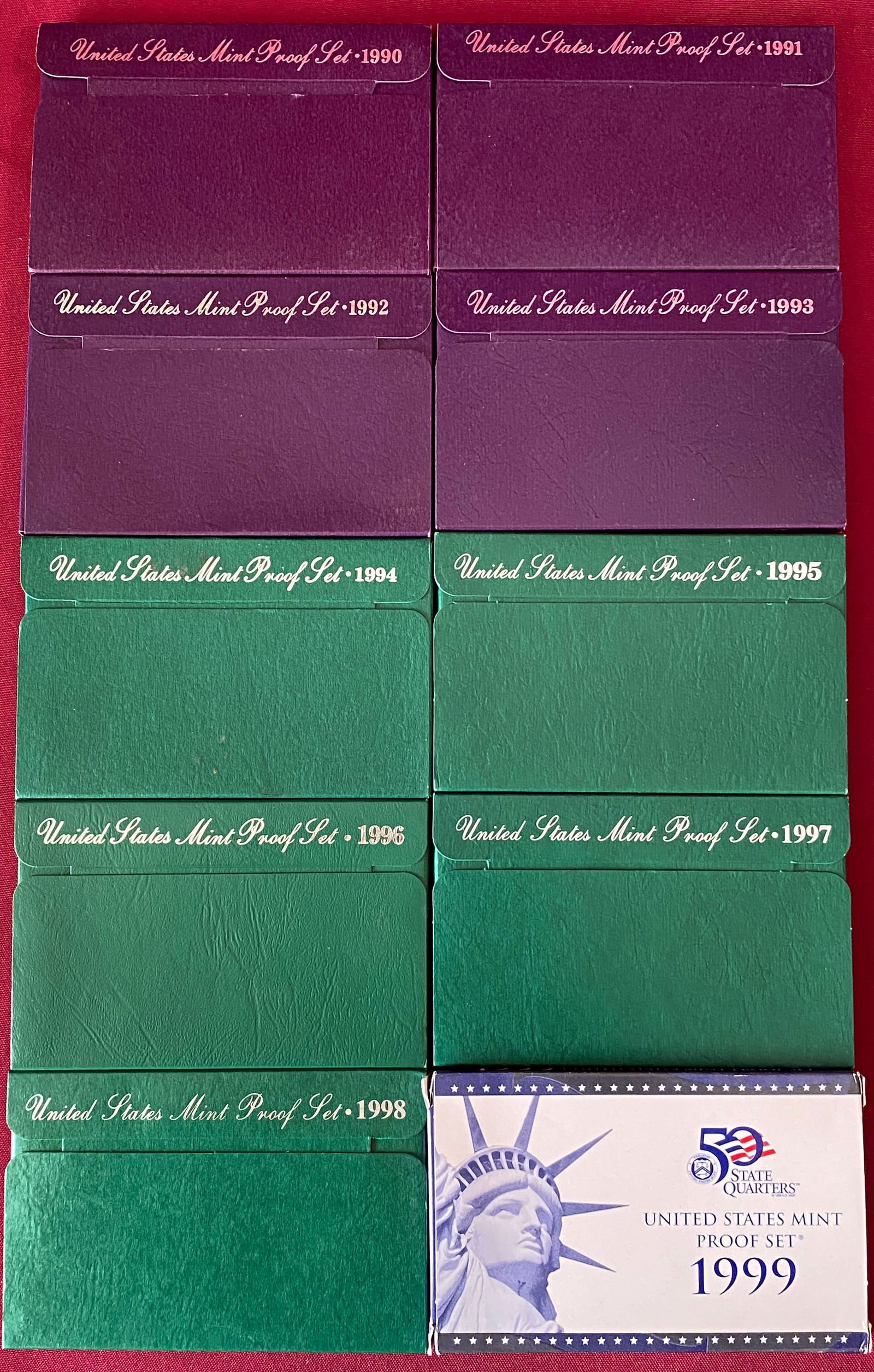 Ten U.S. Mint Proof Sets - 1990-1999 - 1999 Includes State Quarters (1 of 3)