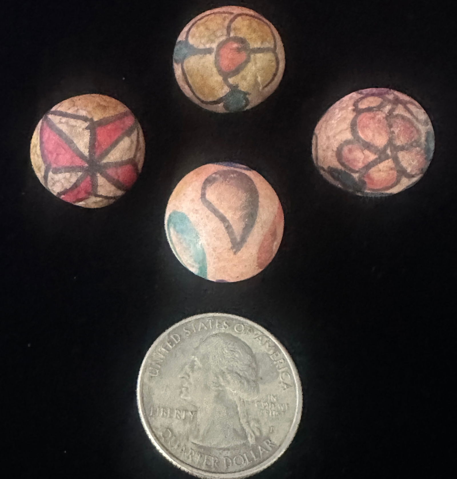 Four Antique Hand-Painted Clay Marbles (1 of 5)