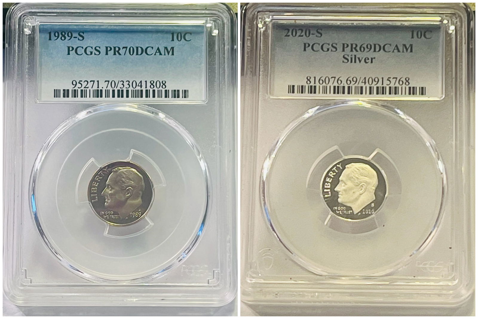 Two PCGS Graded Roosevelt Dimes - 1989-S PR70DCAM & Silver 2020-S PR69DCAM (1 of 3)