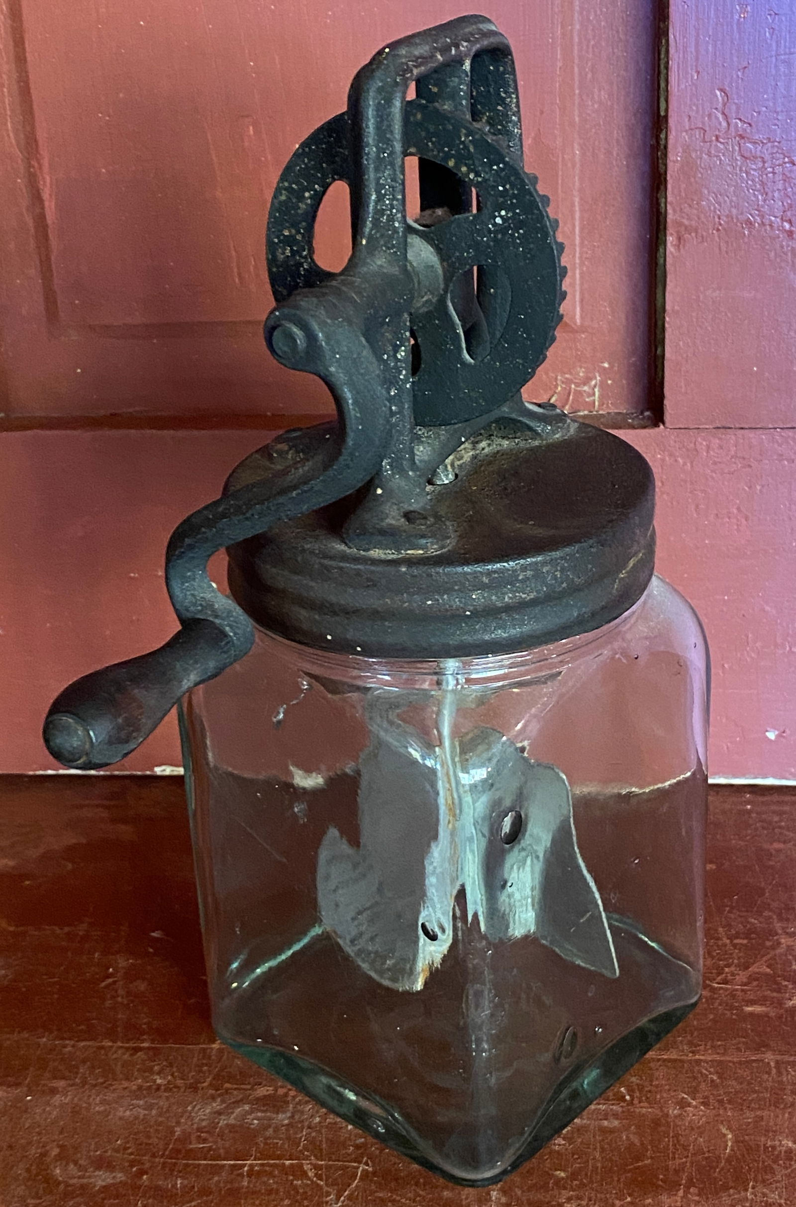 Antique Handblown Glass Butter Churn with Metal Mechanism: Antique Handblown Glass Butter Churn with Metal Mechanism