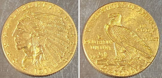 Rare 1911-D 2 1/2 Dollar Indian Head Gold Coin
