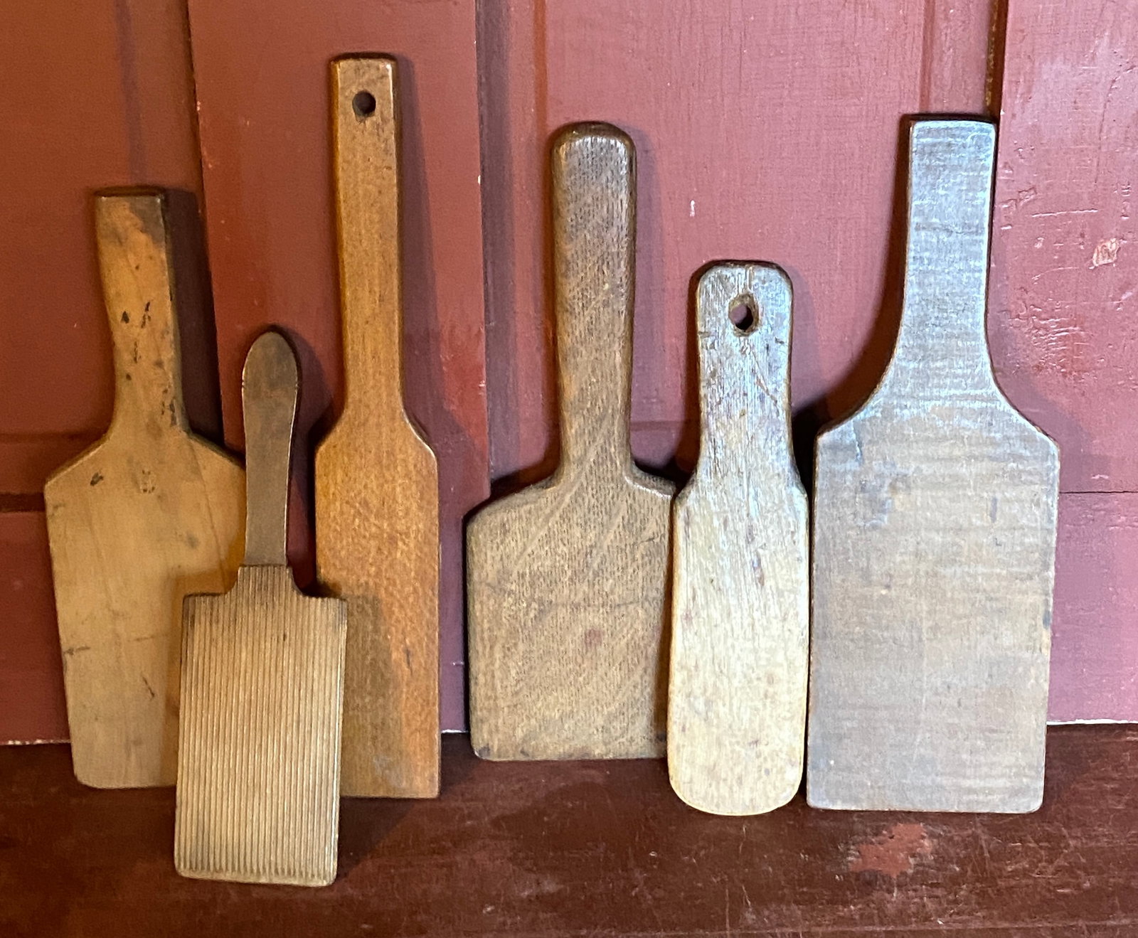 Six Various Sized Wooden Butter Paddles: Six Various Sized Wooden Butter Paddles