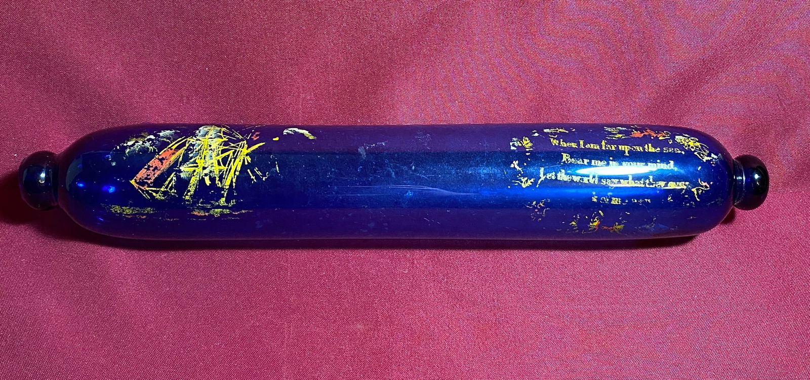 Cobalt Blue Hand Blown and Decorated Glass Rolling Pin - Sailor Themed: Cobalt Blue Hand Blown and Decorated Glass Rolling Pin - Sailor Themed
