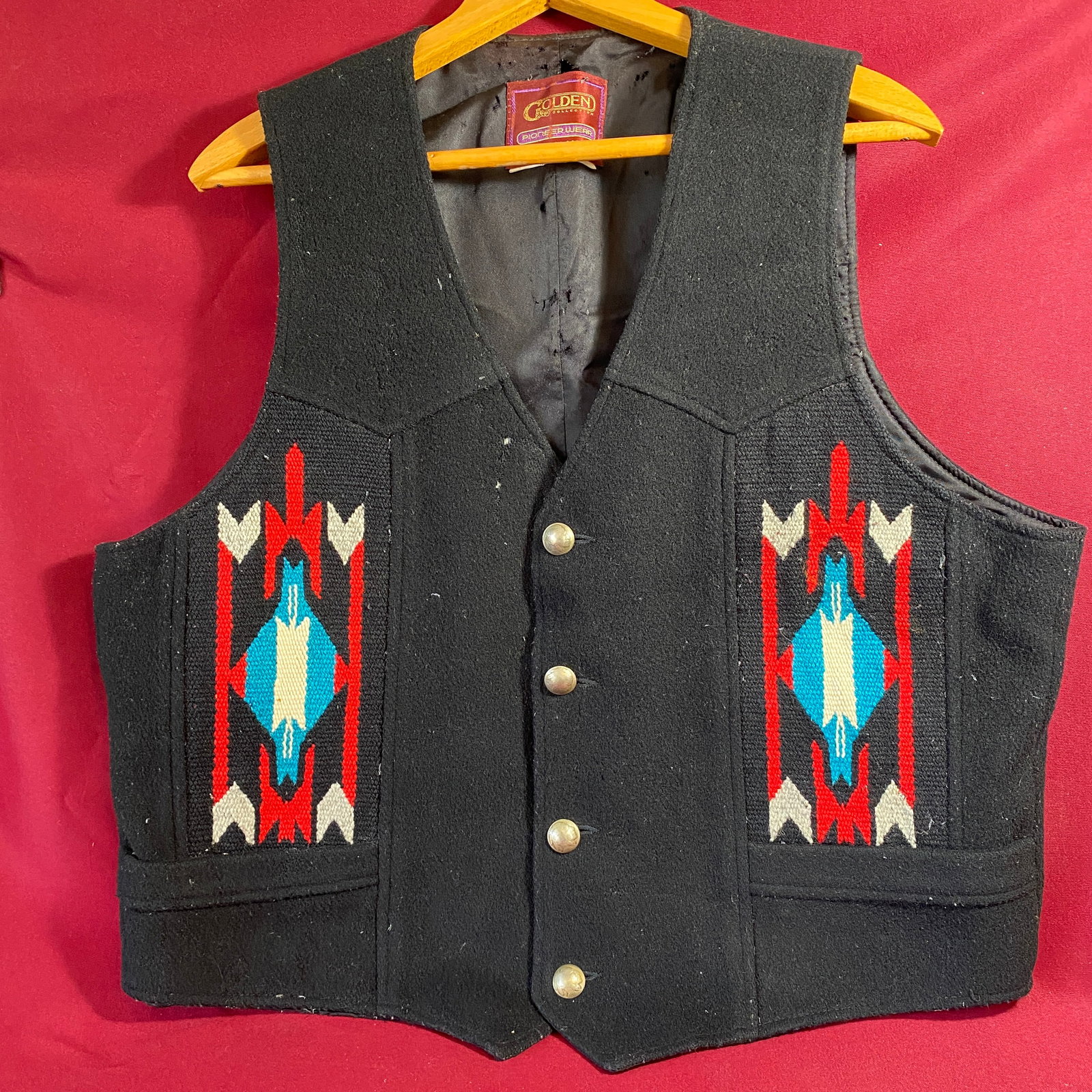 Vintage Golden Collection Pioneer Wear Vest with Indian Nickel Buttons - Some Wear: Vintage Golden Collection Pioneer Wear Vest with Indian Nickel Buttons - Some Wear