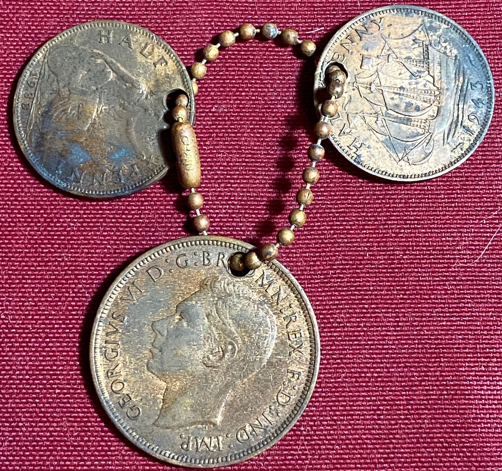 Three Old Penny/Half Penny Keychain: Three Old Penny/Half Penny Keychain