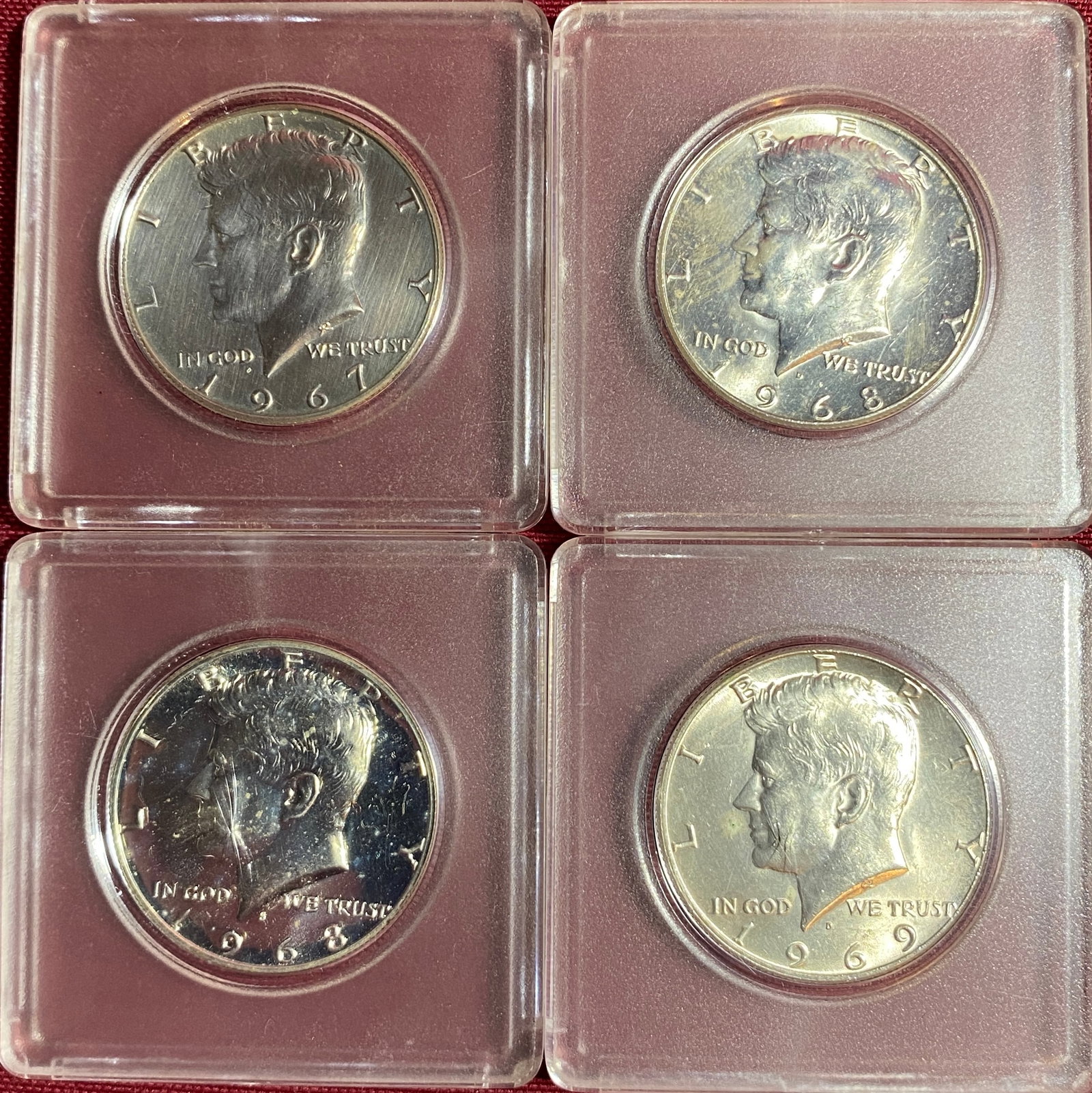 Four Kennedy Silver Half Dollars - 1967, (2) 1968, 1969: Four Kennedy Silver Half Dollars - 1967, (2) 1968, 1969