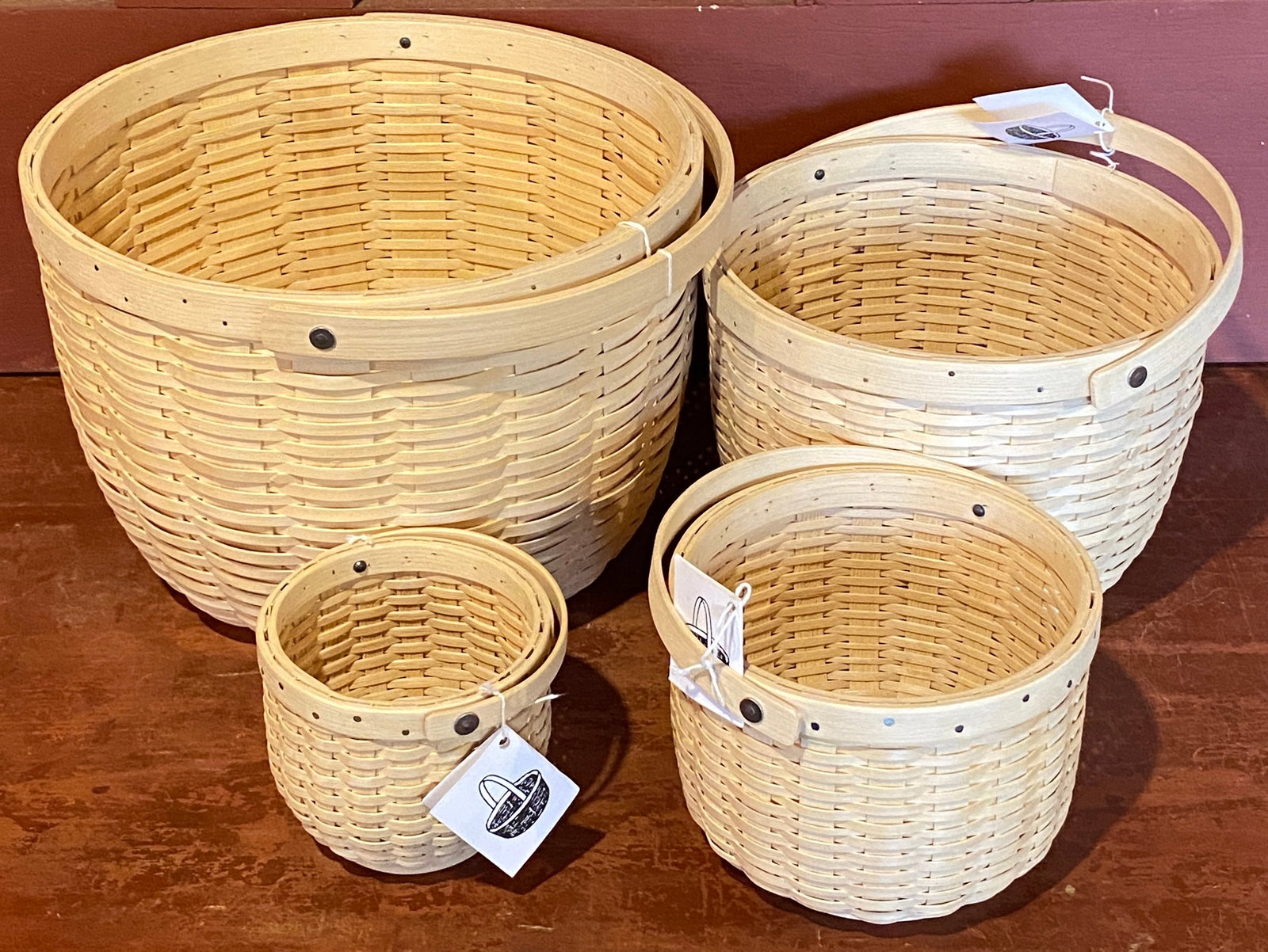 Set of Four Higgins Nesting Baskets - Milton Lafond - Ash - Swivel Handle: Set of Four Higgins Nesting Baskets - Milton Lafond - Ash - Swivel Handle