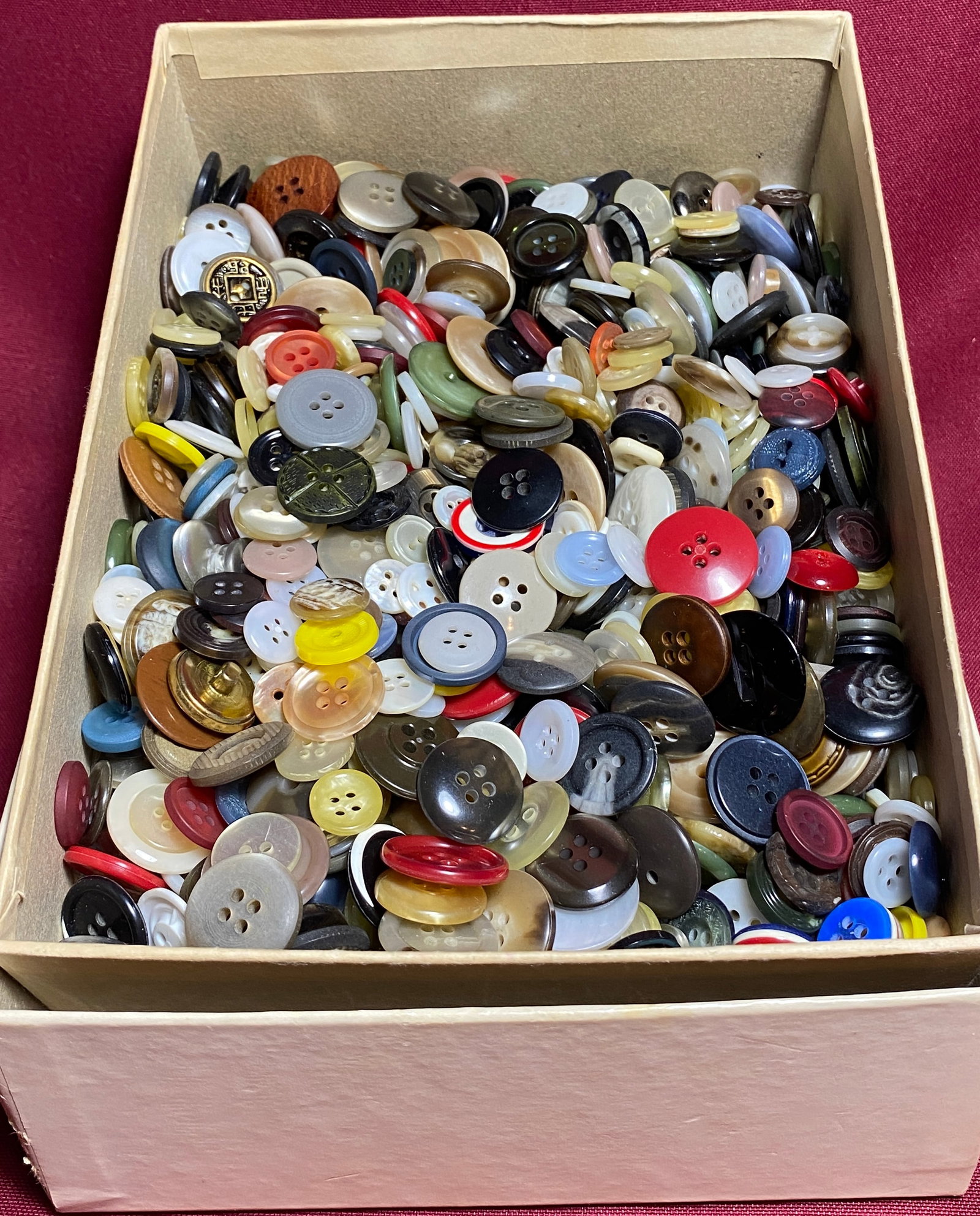 Box Full of Various Older and Vintage Buttons: Box Full of Various Older and Vintage Buttons