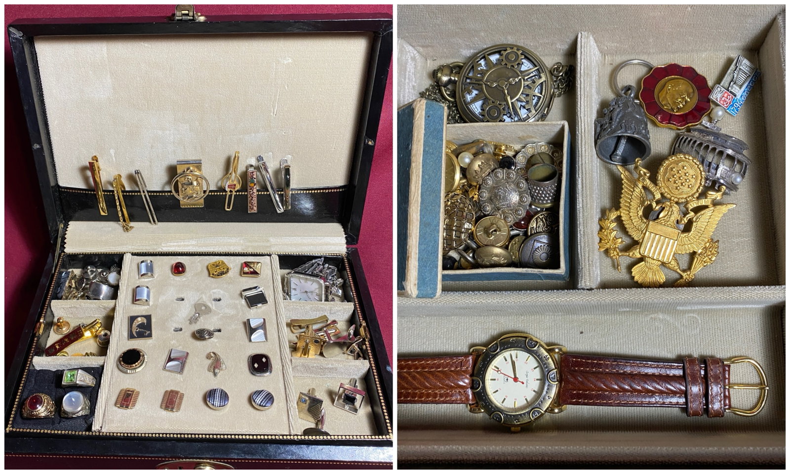 Vintage Men's Jewelry Box - Watches, Buttons, Rings, Money Clips, Cufflinks, Etc.: Vintage Men's Jewelry Box - Watches, Buttons, Rings, Money Clips, Cufflinks, Etc.