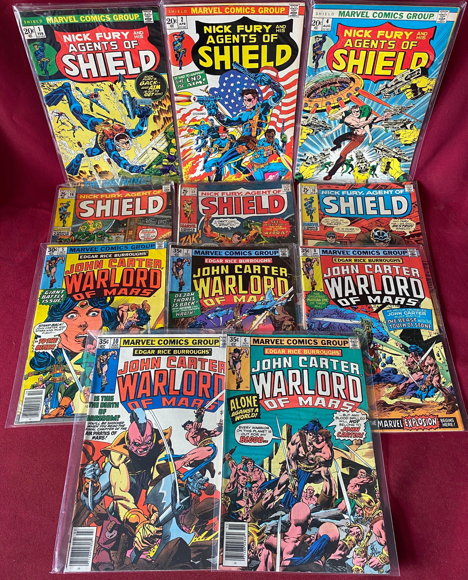 Eleven Vintage Marvel Comic Books - Nick Fury and His Agents of Shield, and John Carter, Warlord of (1 of 4)