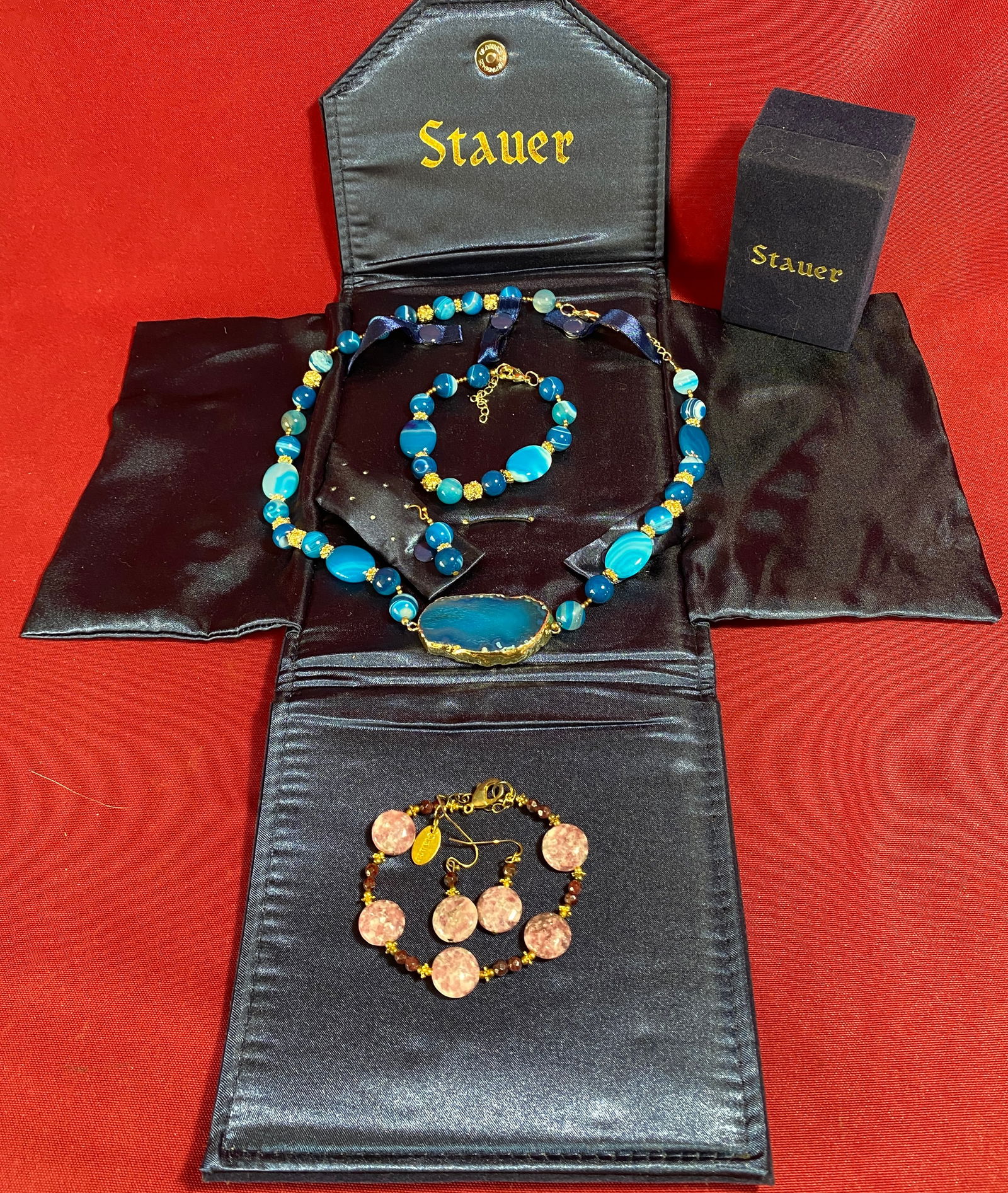 Two Stauer Jewelry Sets - Blue Set Missing One Earring: Two Stauer Jewelry Sets - Blue Set Missing One Earring