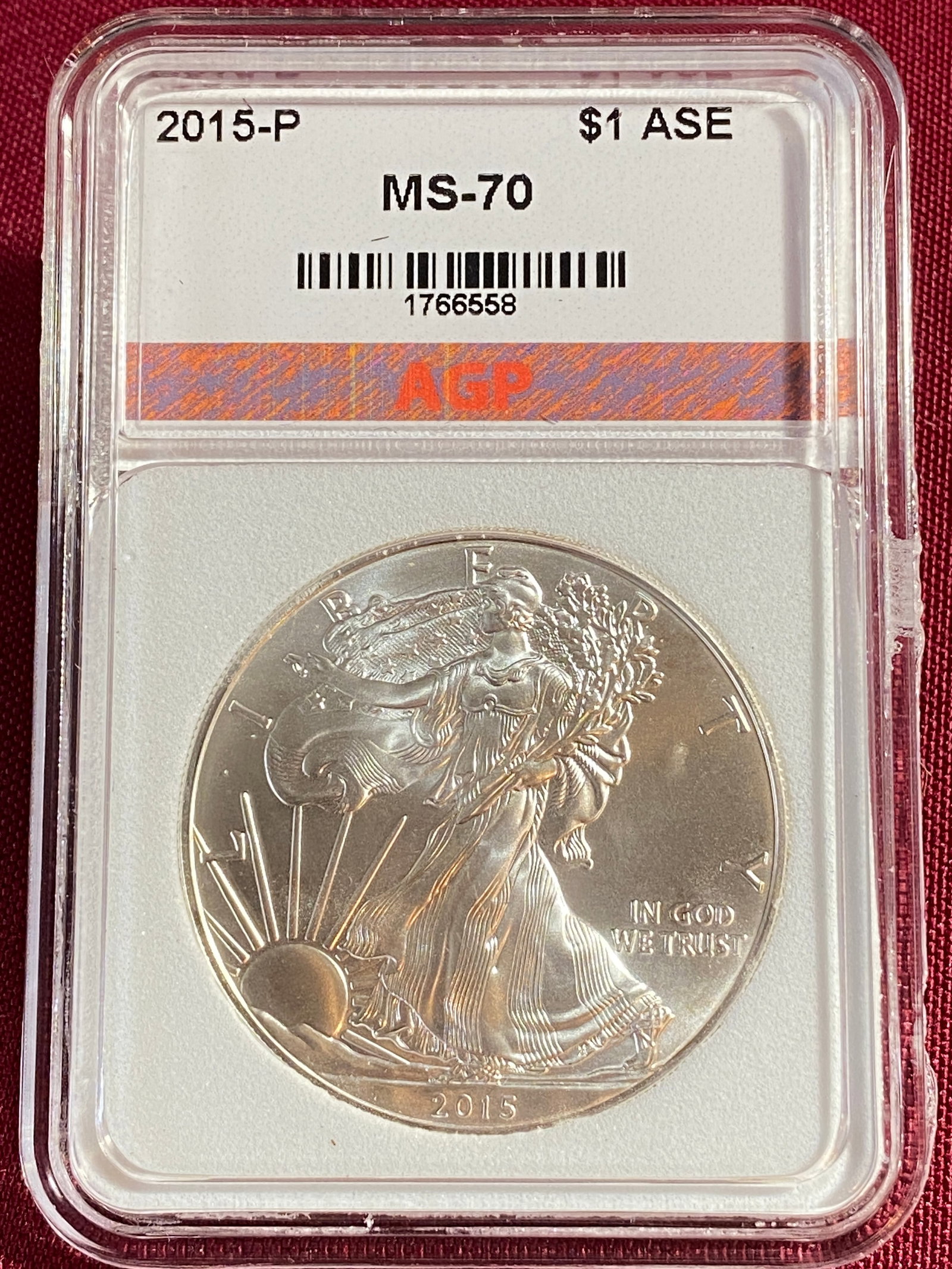 Graded 2015-P One Ounce .999 Fine Silver Eagle - MS70 by AGP (1 of 3)