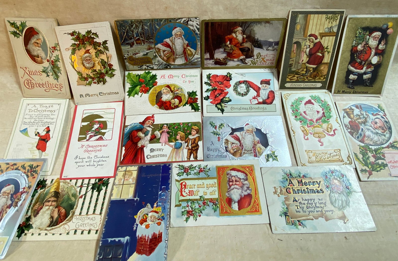 Antique Santa Claus Christmas Postcards - Embossed, Tucks, Made in America/Germany, Etc.: Antique Santa Claus Christmas Postcards - Embossed, Tucks, Made in America/Germany, Etc.