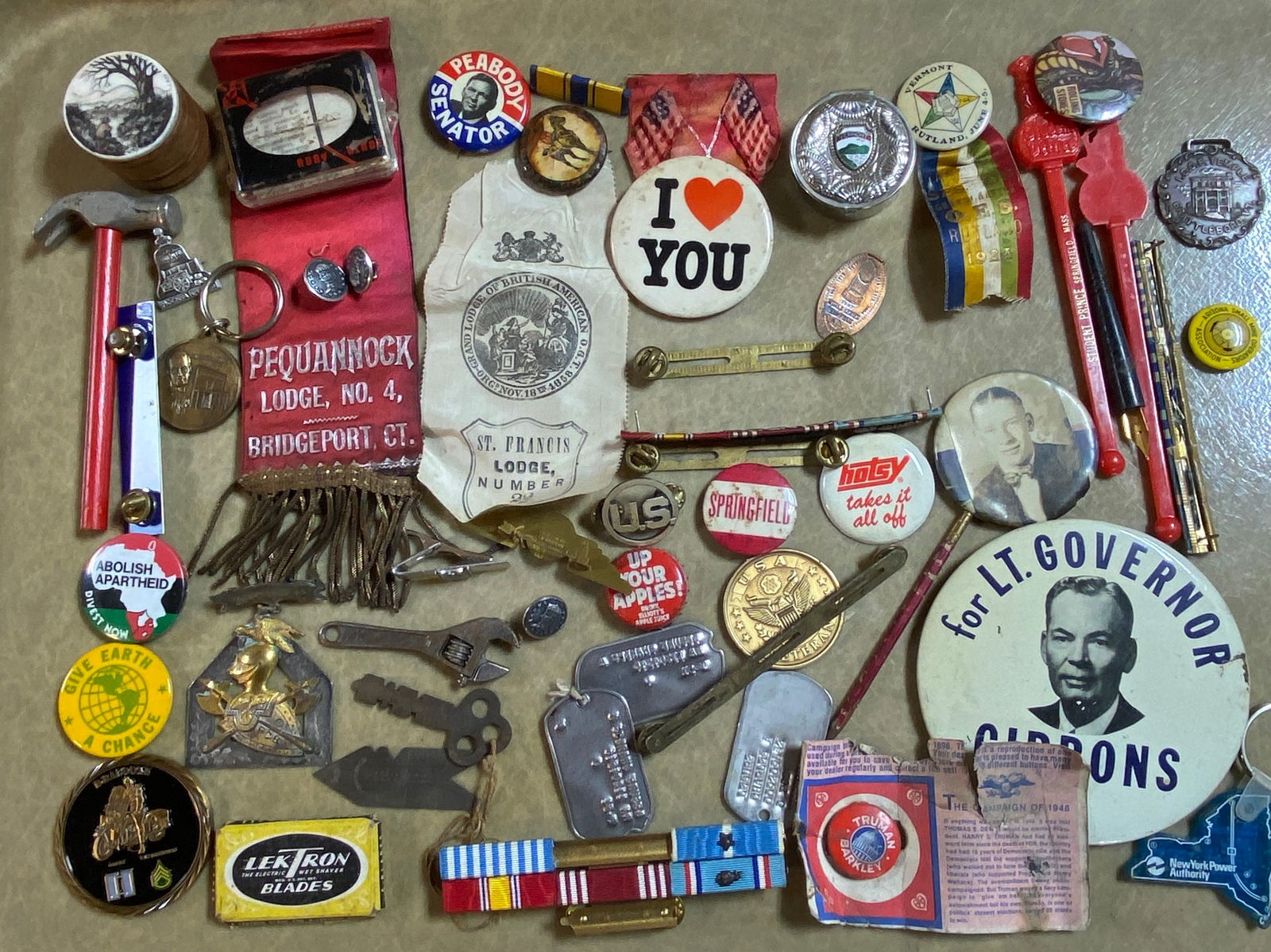 Assorted Smalls Including Coin Silver Nights of Pythias Pin/Medal - Military, Political, Ribbons, (1 of 10)