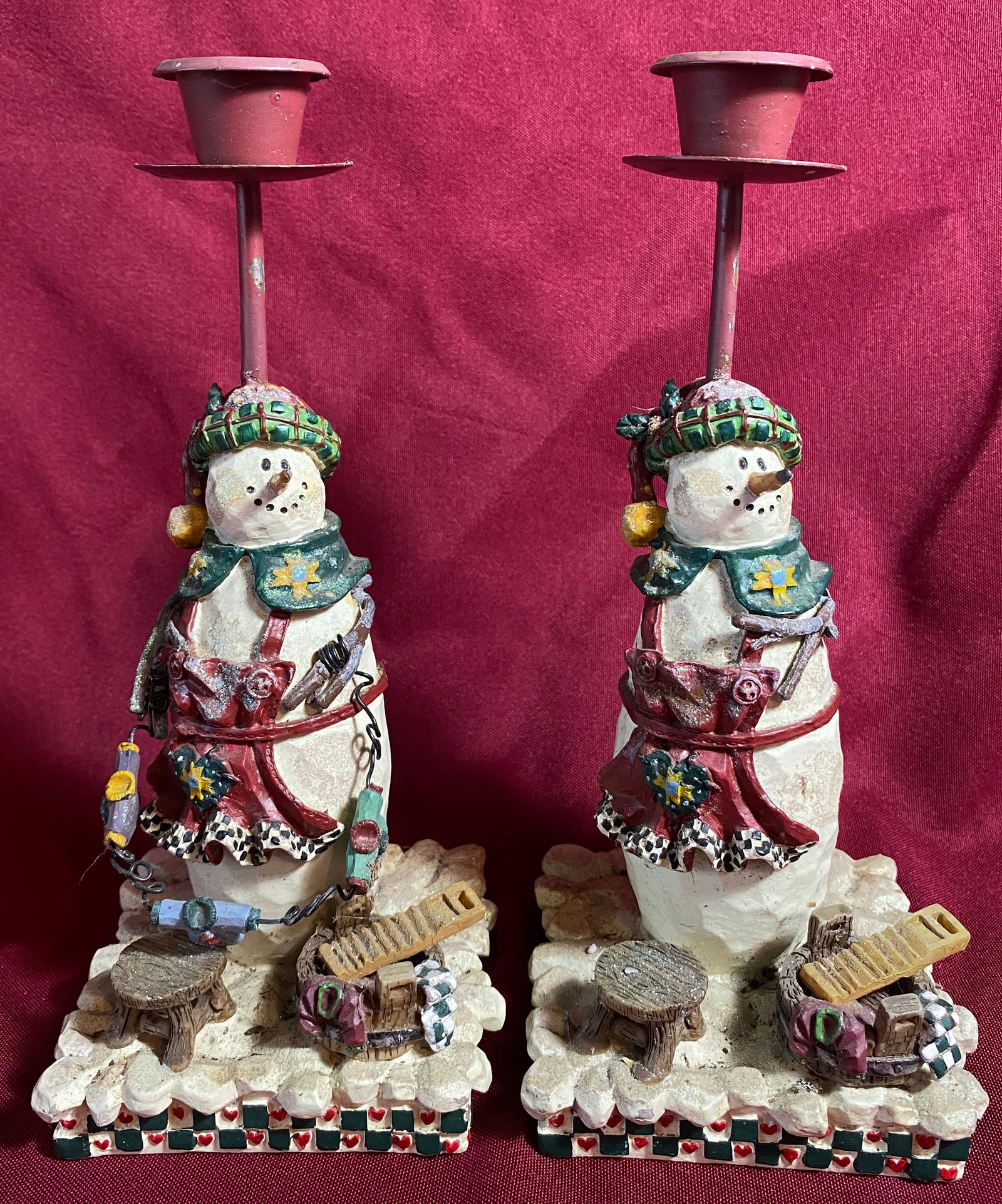 Pair of Snowmen Candlestick Holders - Exclusively by Roman Inc: Pair of Snowmen Candlestick Holders - Exclusively by Roman Inc