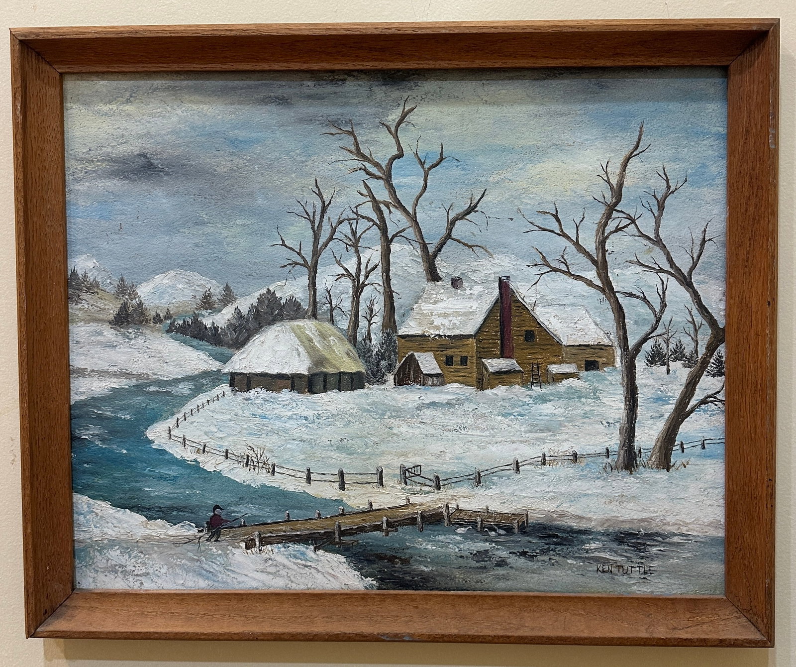 Ken Tuttle Oil on Board Painting of Winter Scene - Approx 21"x18" Overall: Ken Tuttle Oil on Board Painting of Winter Scene - Approx 21"x18" Overall