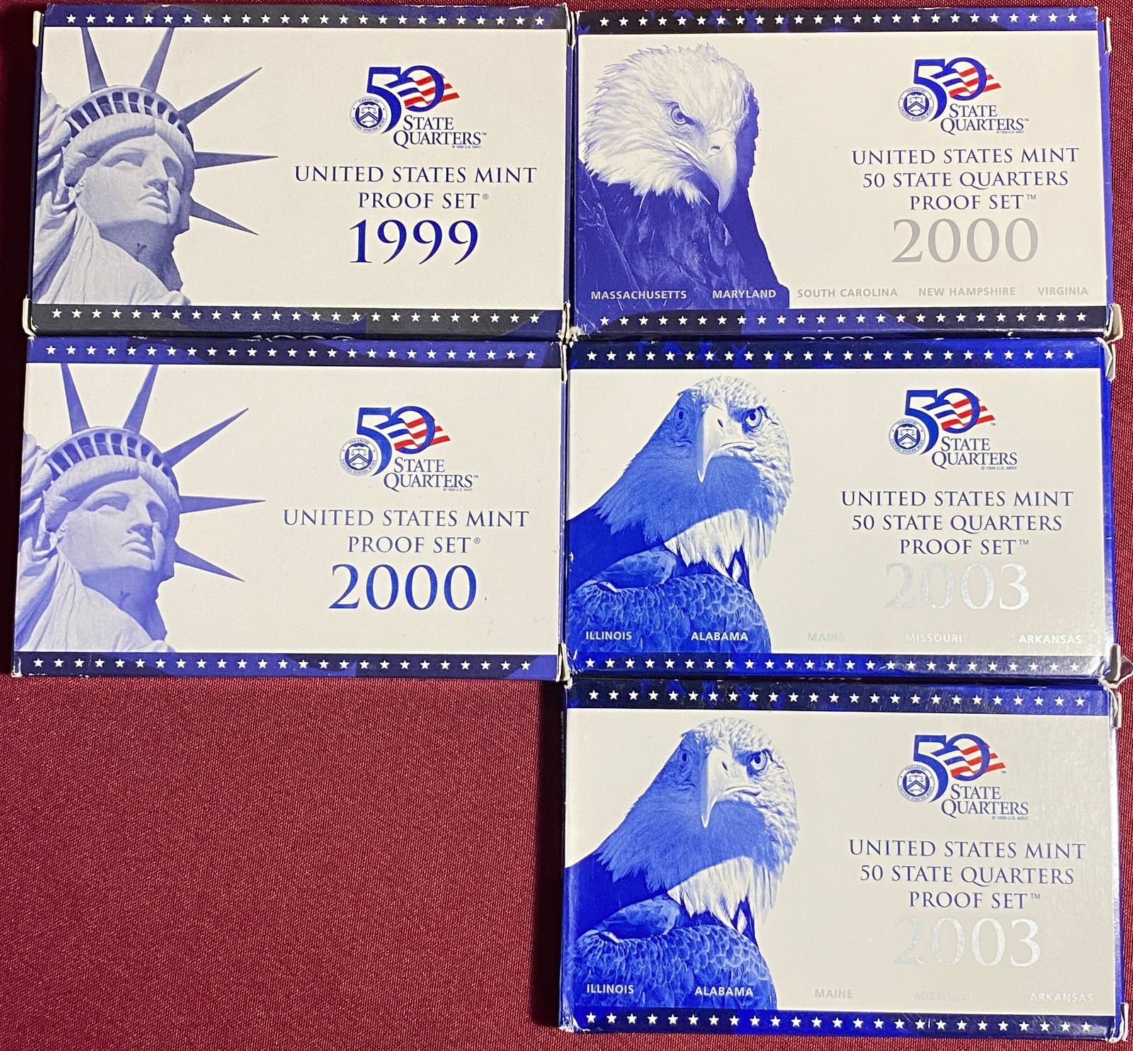Five U.S. Mint Proof Sets - 1999, 2000, 2000 (State Quarters Only), (2) 2003 (State Quarters Only) (1 of 3)