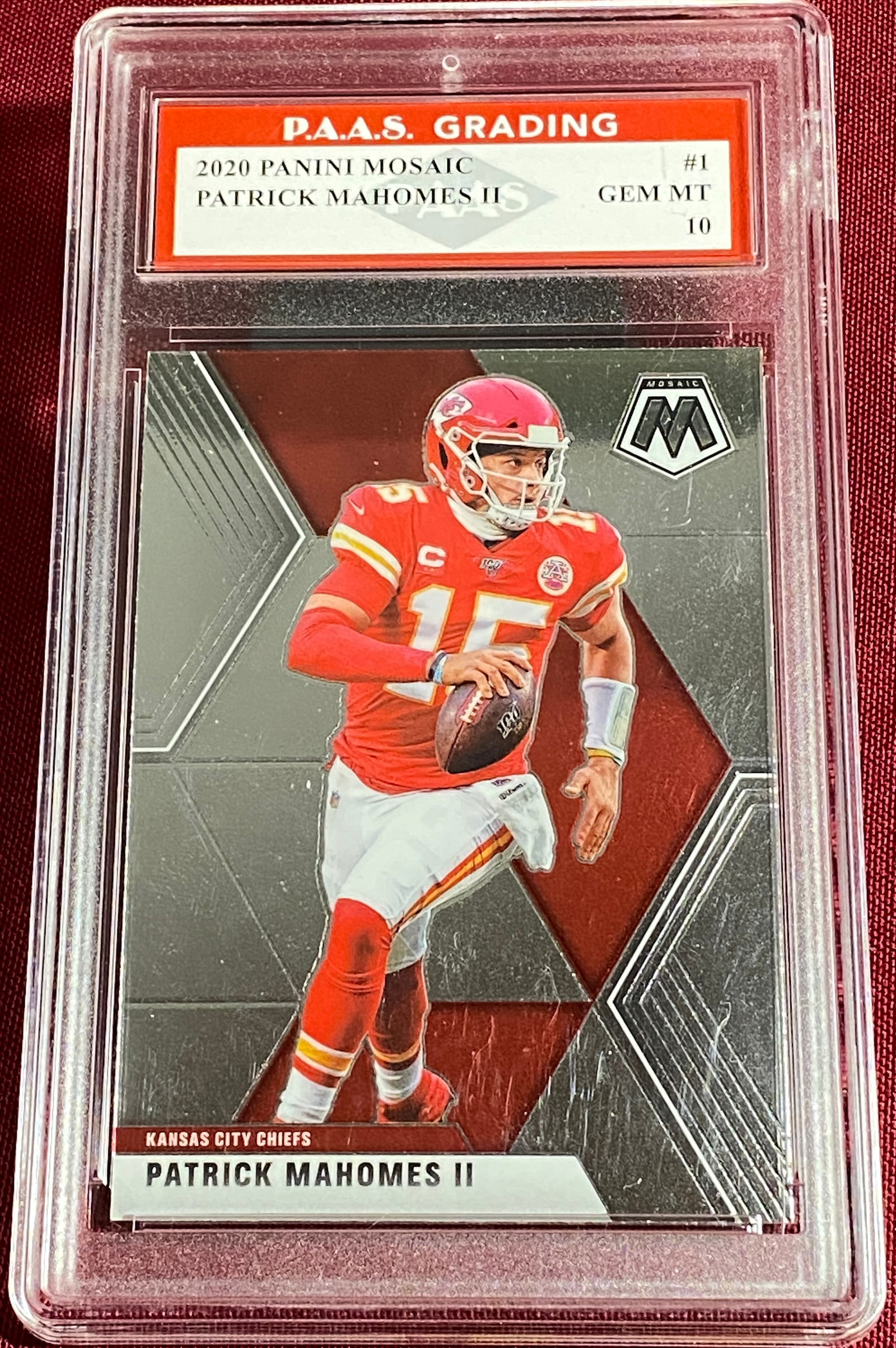 Graded 2020 Panini Mosaic #1 Patrick Mahomes II Football Card - GEM Mint 10 by PAAS (1 of 3)
