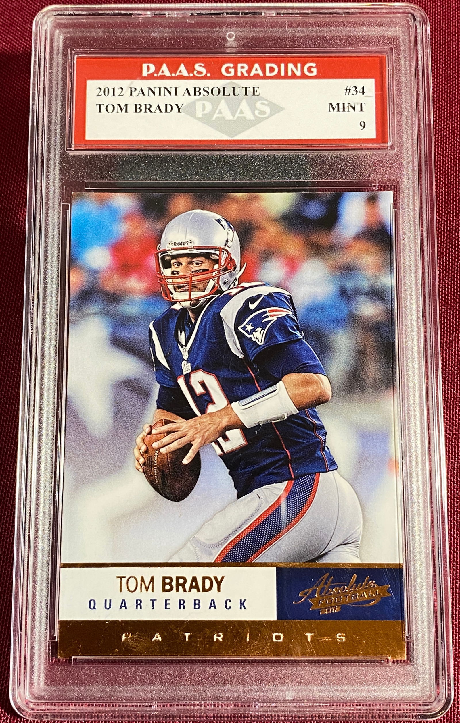 Graded 2012 Panini Absolute #34 Tom Brady Football Card - GEM Mint 9 by PAAS (1 of 3)