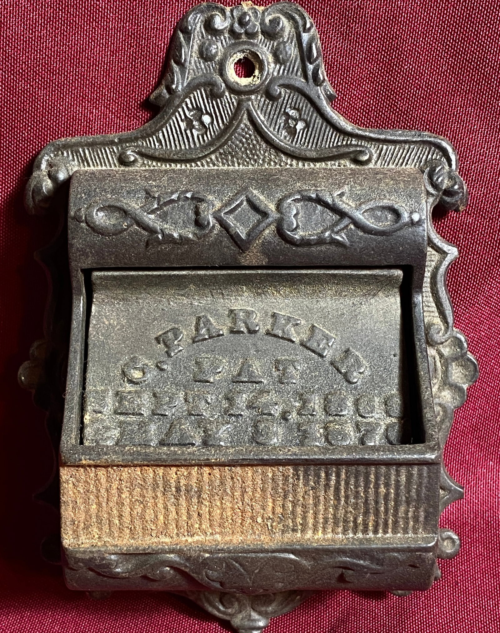 Antique C. Parker Cast Iron Matchstick Holder: Antique C. Parker Cast Iron Matchstick Holder