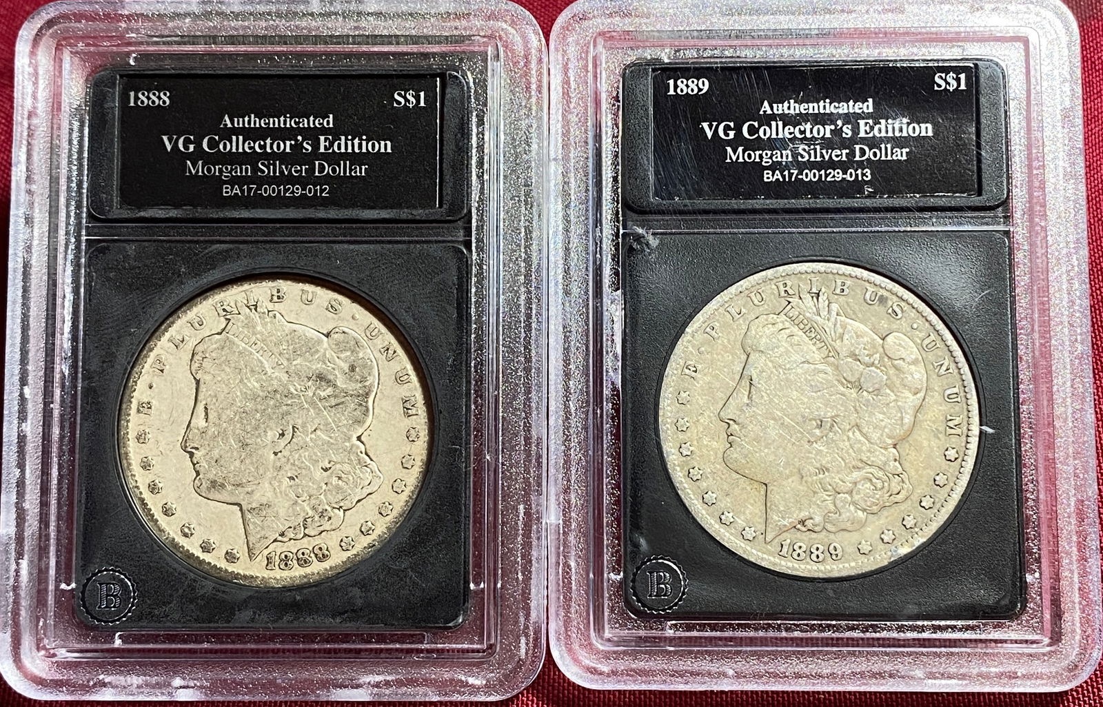 Two Morgan Silver Dollars - 1888-O & 1889-O - Authenticated - VG Collector's Edition (1 of 5)