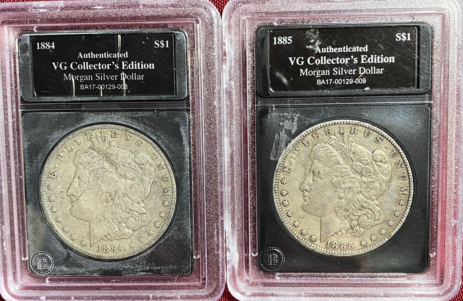Two Morgan Silver Dollars - 1884 & 1885 - Authenticated - VG Collector's Edition (1 of 5)