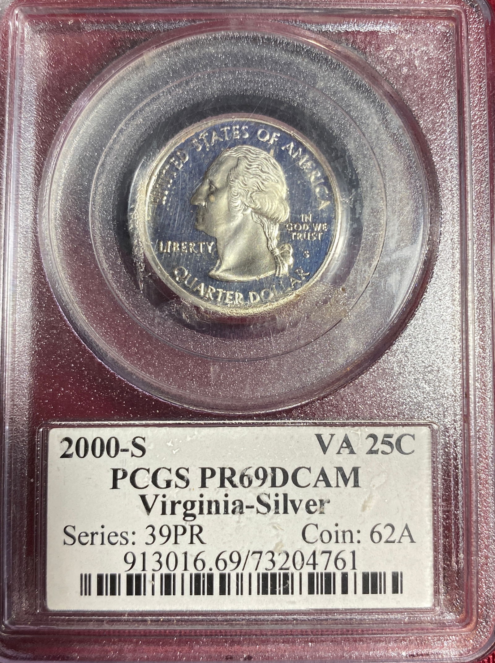 Graded 2000-S Washington Silver Virginia State Quarter - PR69DCAM by PCGS (1 of 4)