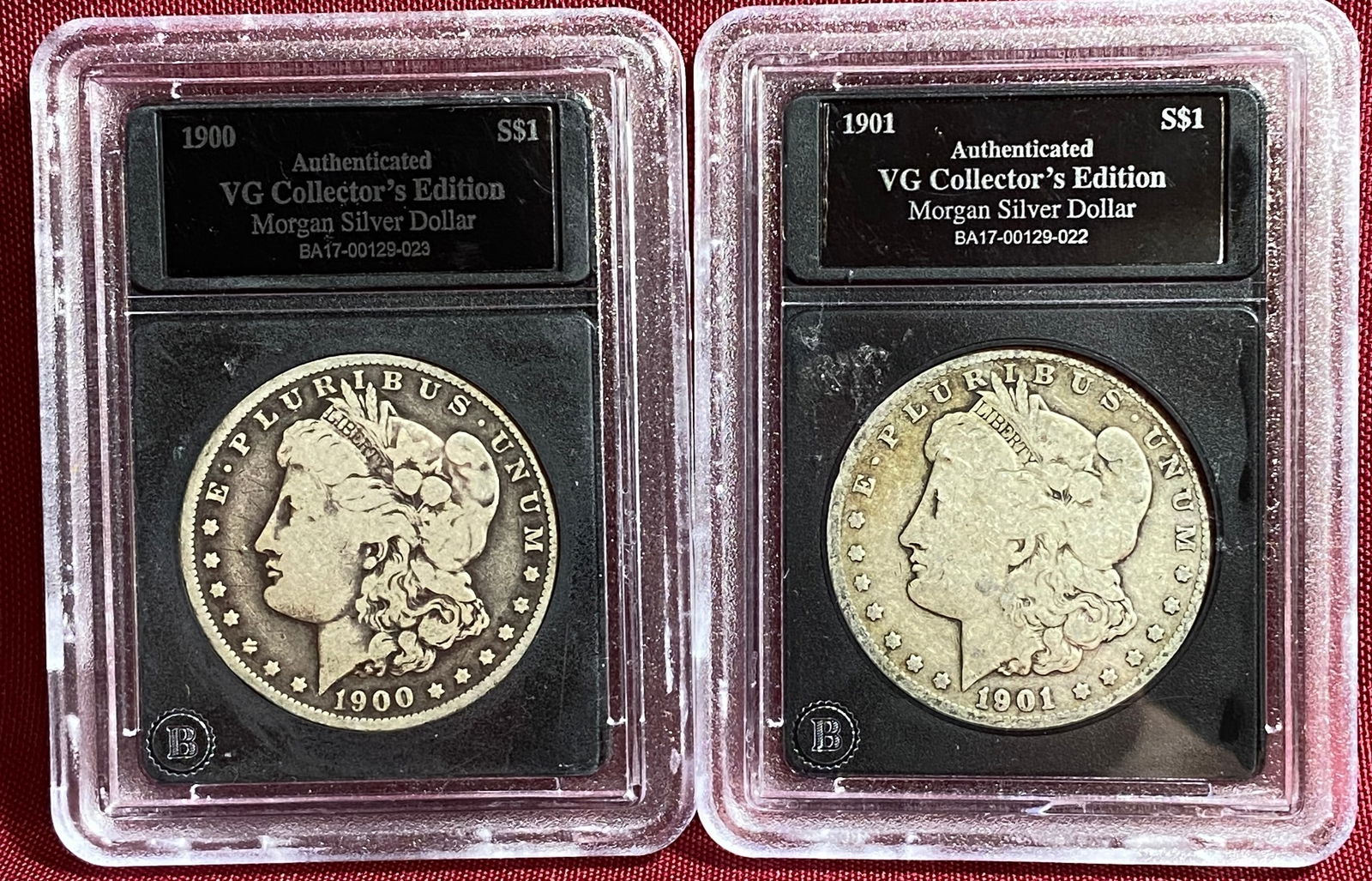 Two Morgan Silver Dollars - 1900-O & 1901-O - Authenticated - VG Collector's Edition (1 of 5)