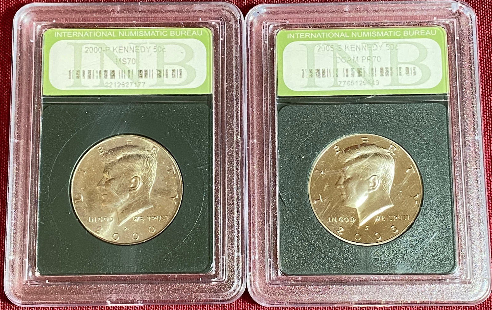 Two INB Graded Kennedy Half Dollars - 2000-P MS70 & 2005-S PR70DCAM (1 of 3)