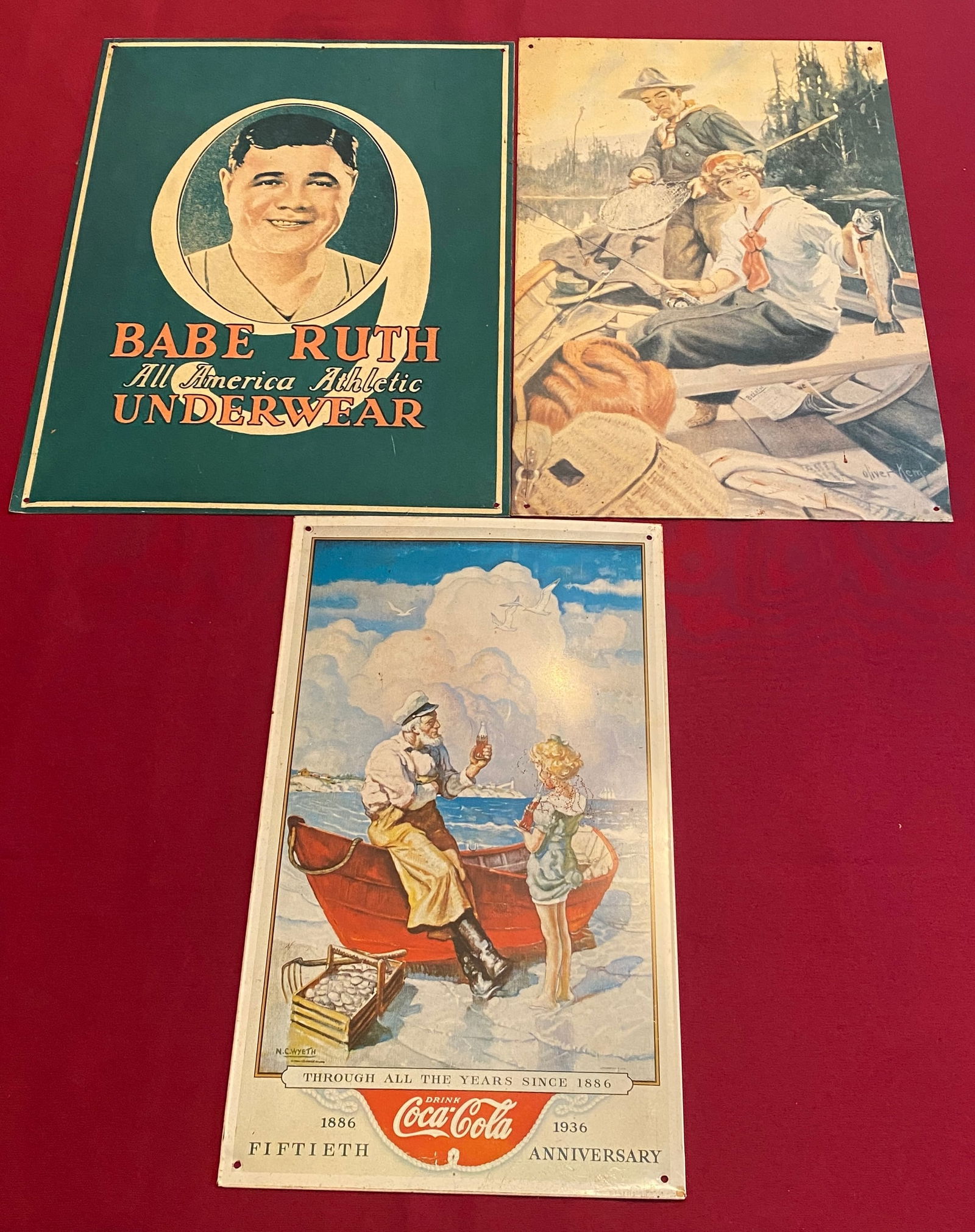 Three Metal Signs - Vintage Advertising Coca Cola, Underwear, Etc. - Approx 15"x12" - Absolutely NO (1 of 6)