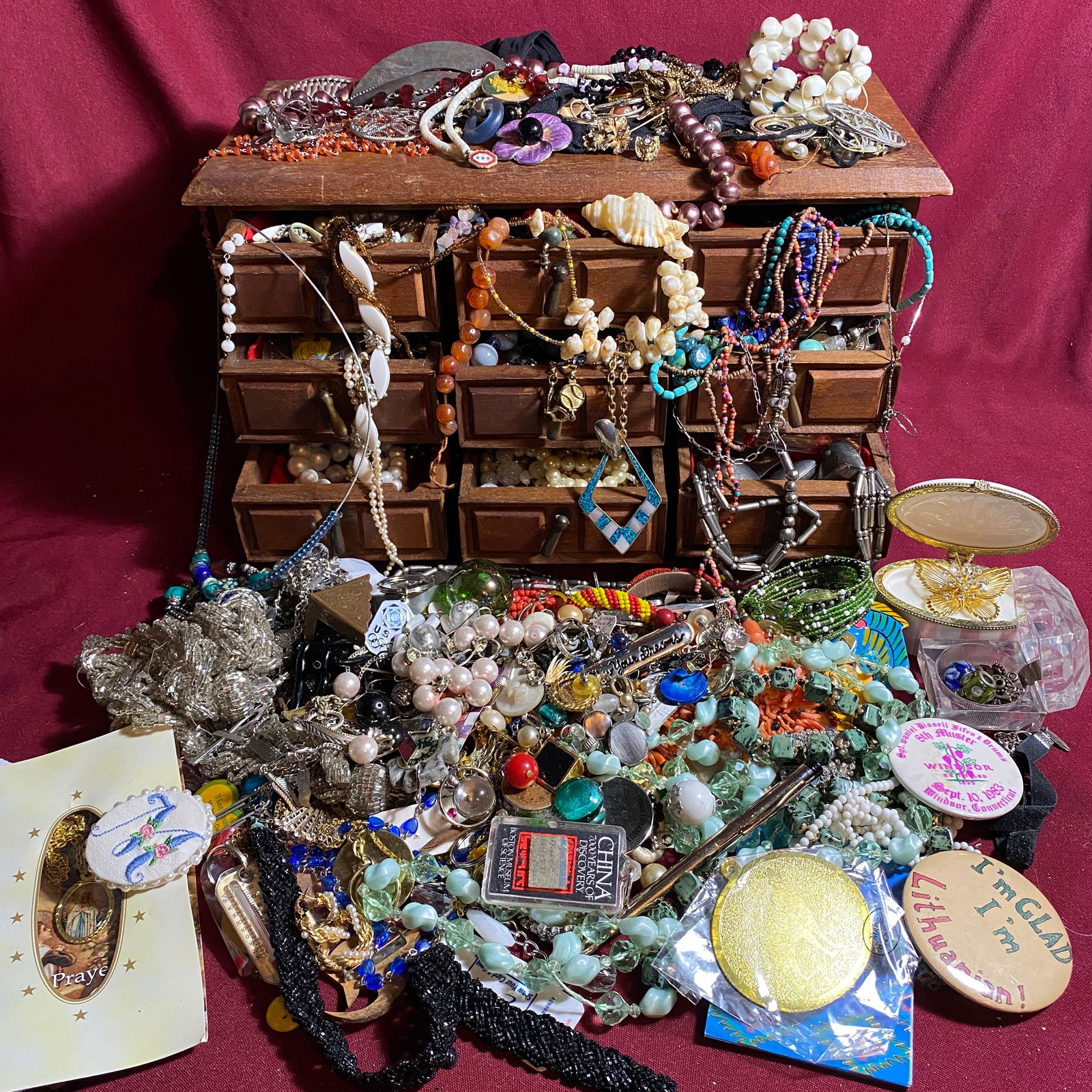 Vintage and Older Costume Jewelry and Jewelry Box - Various Conditions - Some Repurpose, Repair, (1 of 11)