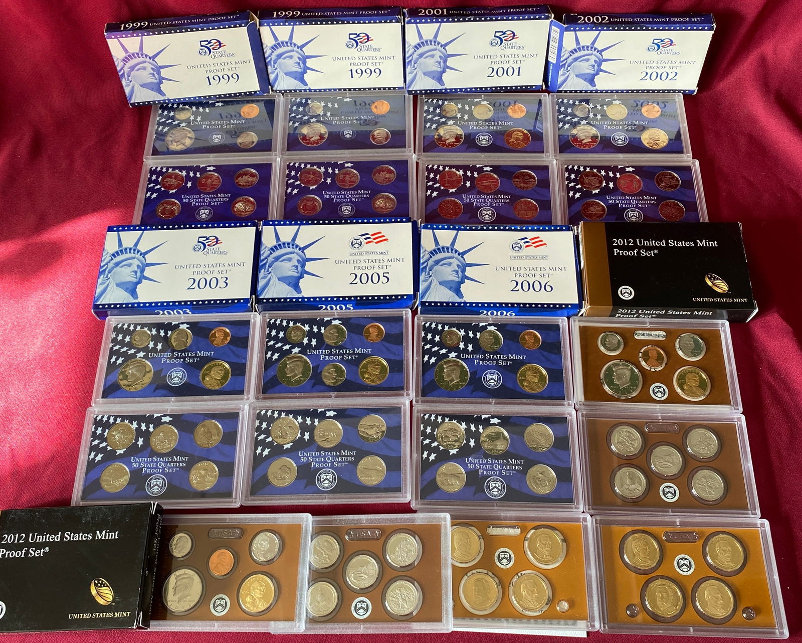 Nine U.S. Mint Proof Sets - (2) 1999, 2001, 2002, 2003, 2005, 2006, and (2) 2012 with Presidential (1 of 8)