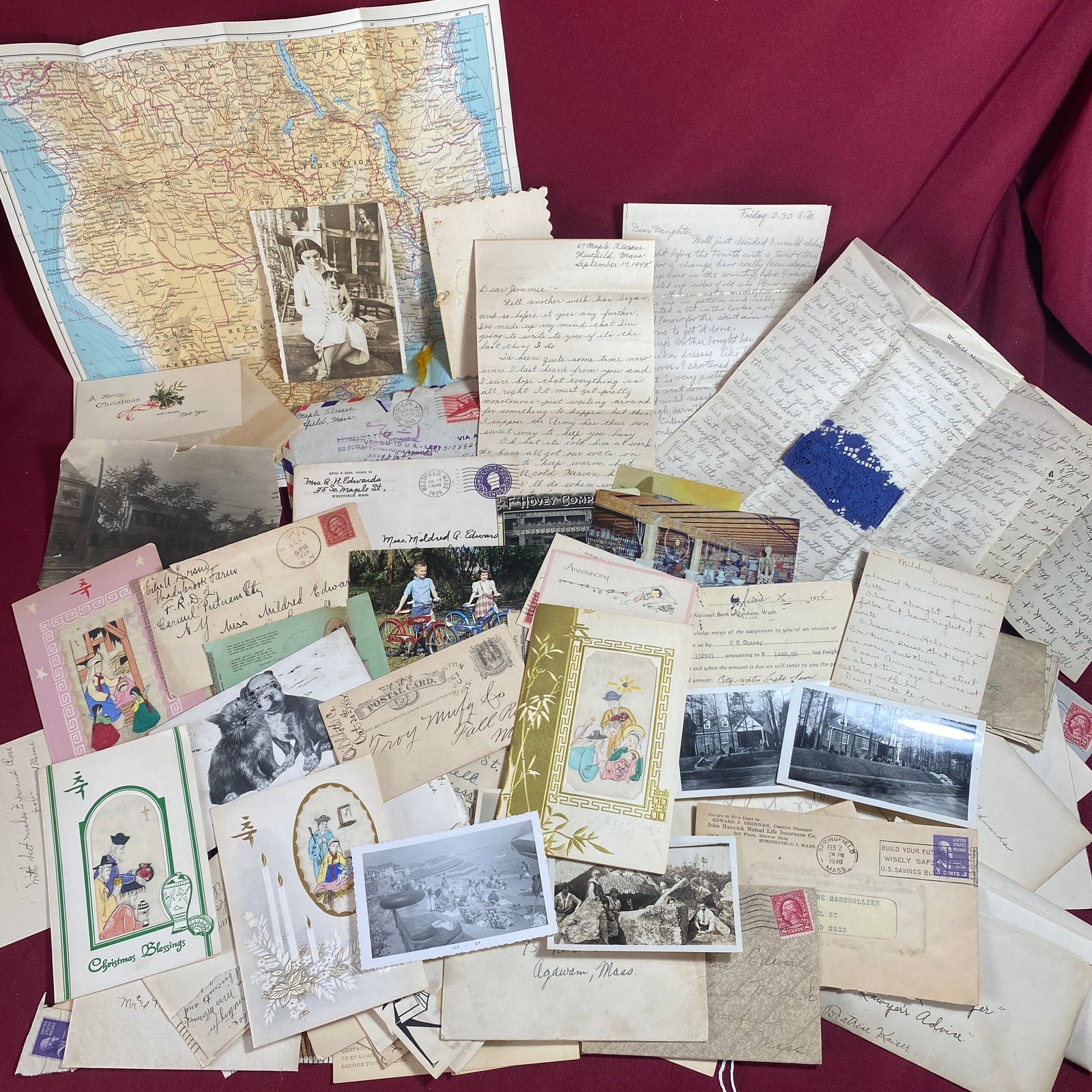 Early Ephemera Lot - Letters, Postcards, Photographs, Old Chinese Christmas Cards (Appear to be: Early Ephemera Lot - Letters, Postcards, Photographs, Old Chinese Christmas Cards (Appear to be Hand-Painted), Etc.