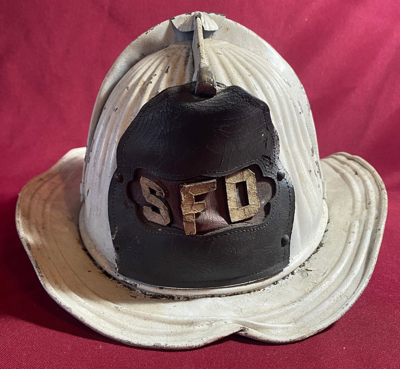 Older White Metal with Leather Badge Cairns & Bro Firefighter Helmet - -SFD' Possibly Springfield,: Older White Metal with Leather Badge Cairns & Bro Firefighter Helmet - -SFD' Possibly Springfield, MA