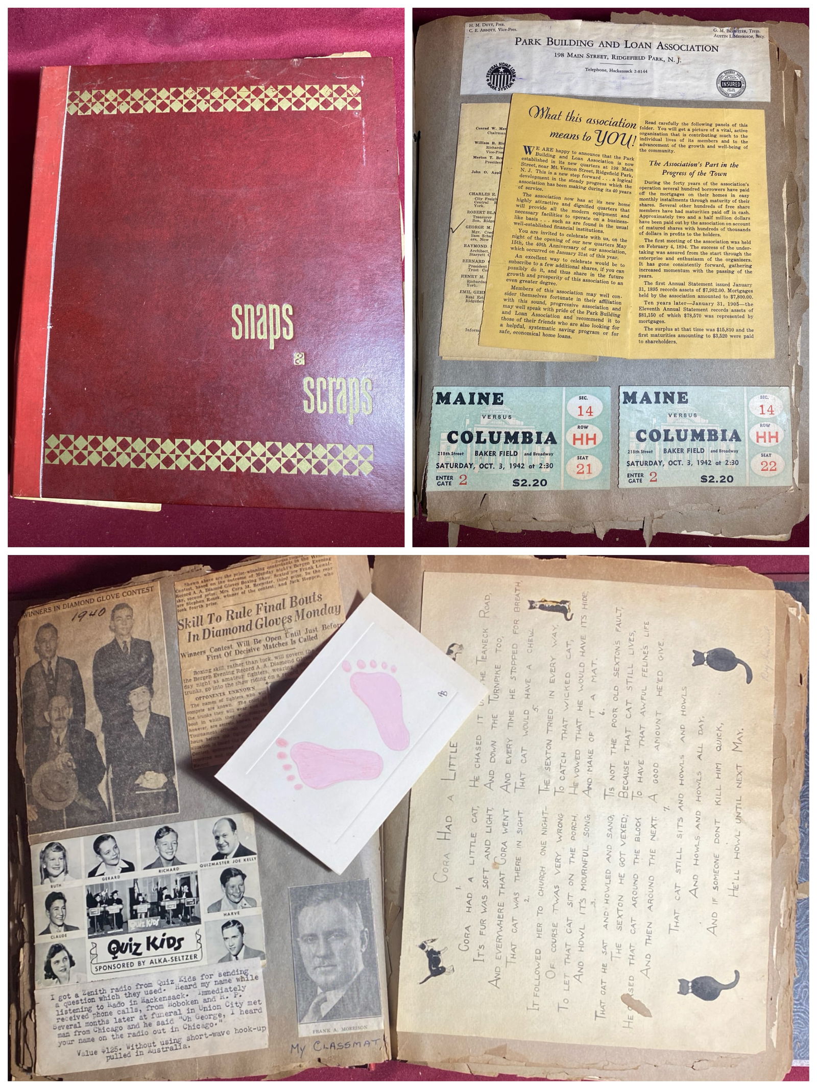 Scrapbook Full of Various Pieces of Ephemera - WWII Related, Sports, Clippings, Photographs, Etc. -: Scrapbook Full of Various Pieces of Ephemera - WWII Related, Sports, Clippings, Photographs, Etc. - Pages are Very Brittle