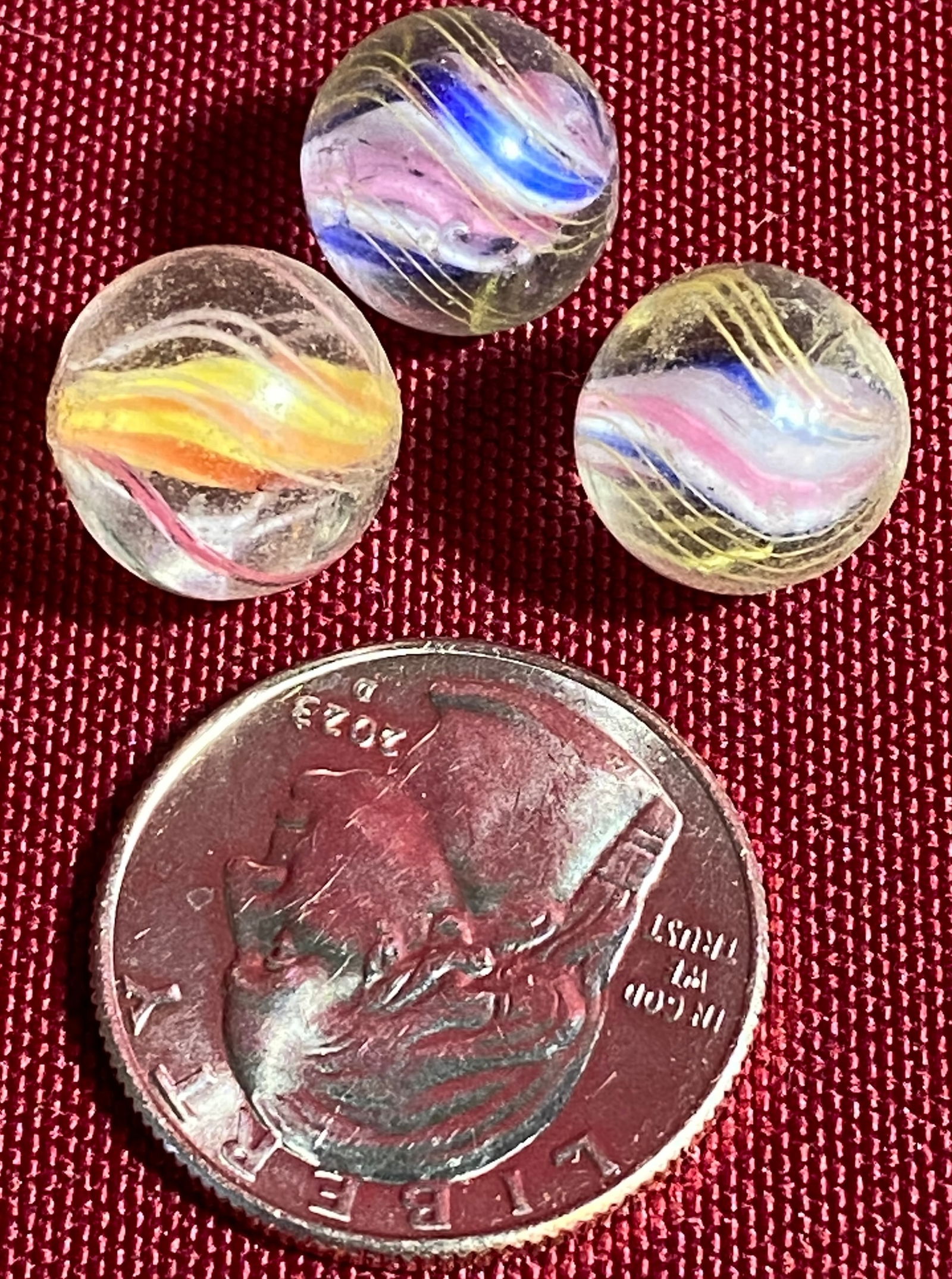 Three Antique German Swirl Marbles - (2) Solid Core & (1) Looks Like Divided Core: Three Antique German Swirl Marbles - (2) Solid Core & (1) Looks Like Divided Core