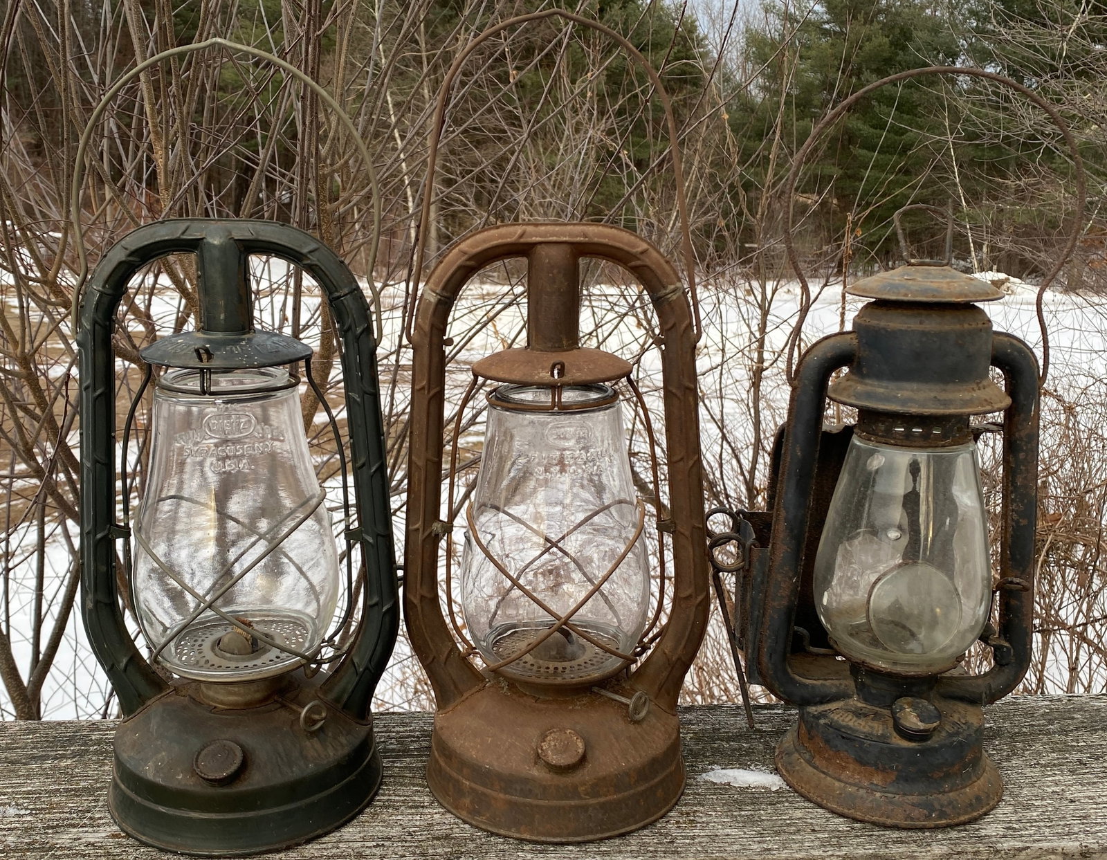 Three Old Lanterns - Two Dietz Monarch & One Midget 12-A: Three Old Lanterns - Two Dietz Monarch & One Midget 12-A